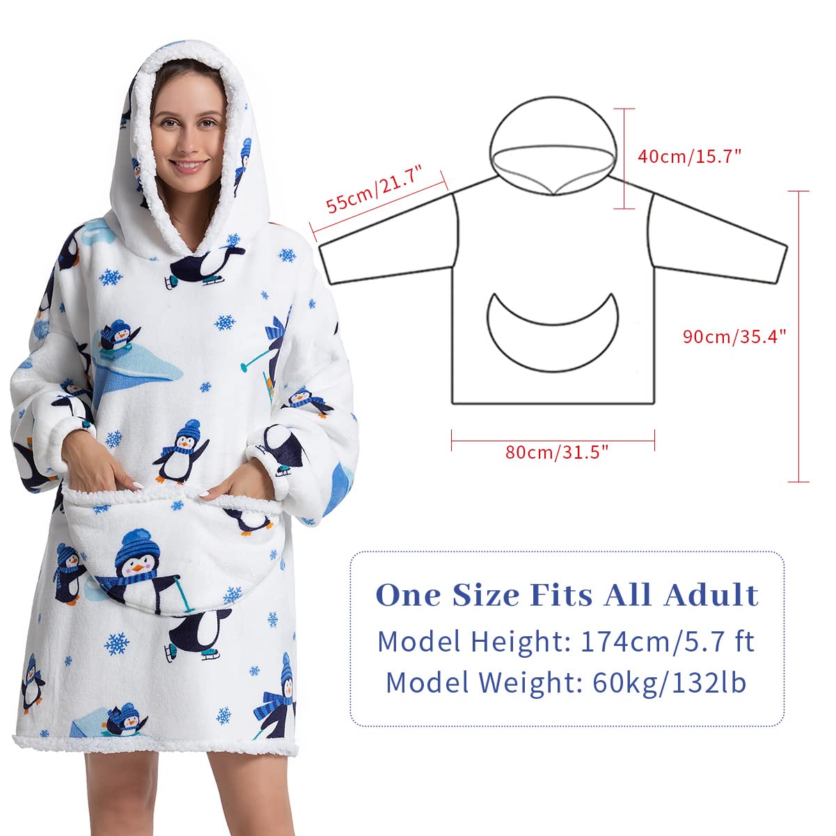 Wenlia Oversized Blanket Hoodie for Adult and Kids, Stylish Sherpa Hoodie Blanket Super Warm Sweatshirt One Size Fits All