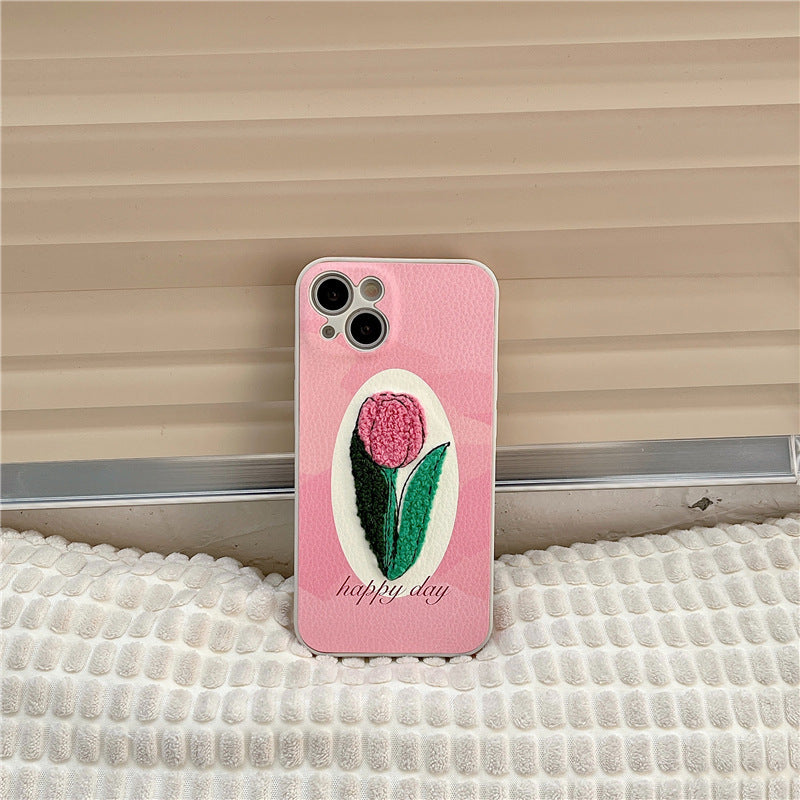 Creative Embroidered Tulip Silicone Phone Case