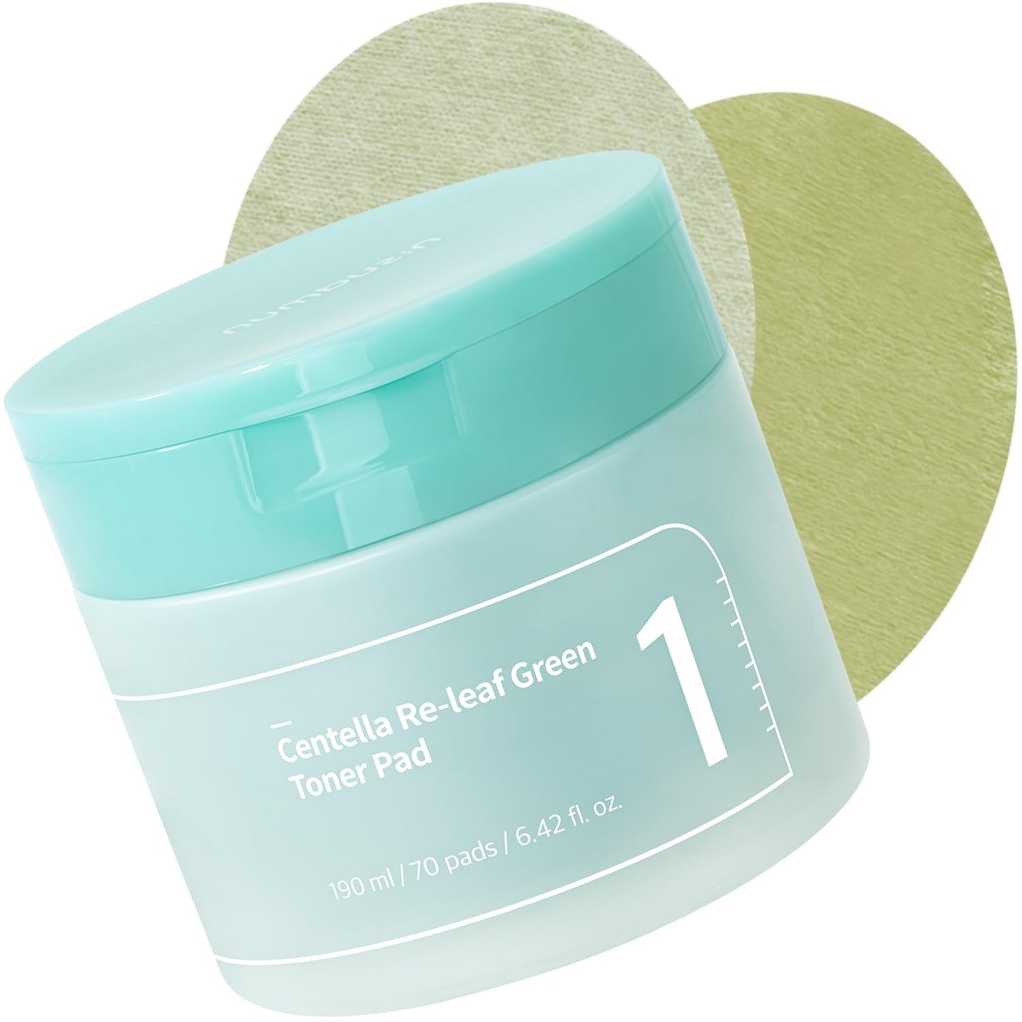 numbuzin No.1 Centella Re-leaf Green Toner Pad | Vegan Pad, Double-sided, Herb extracts, Calming, 190ml / 70 Pads 6.42 fl.oz
