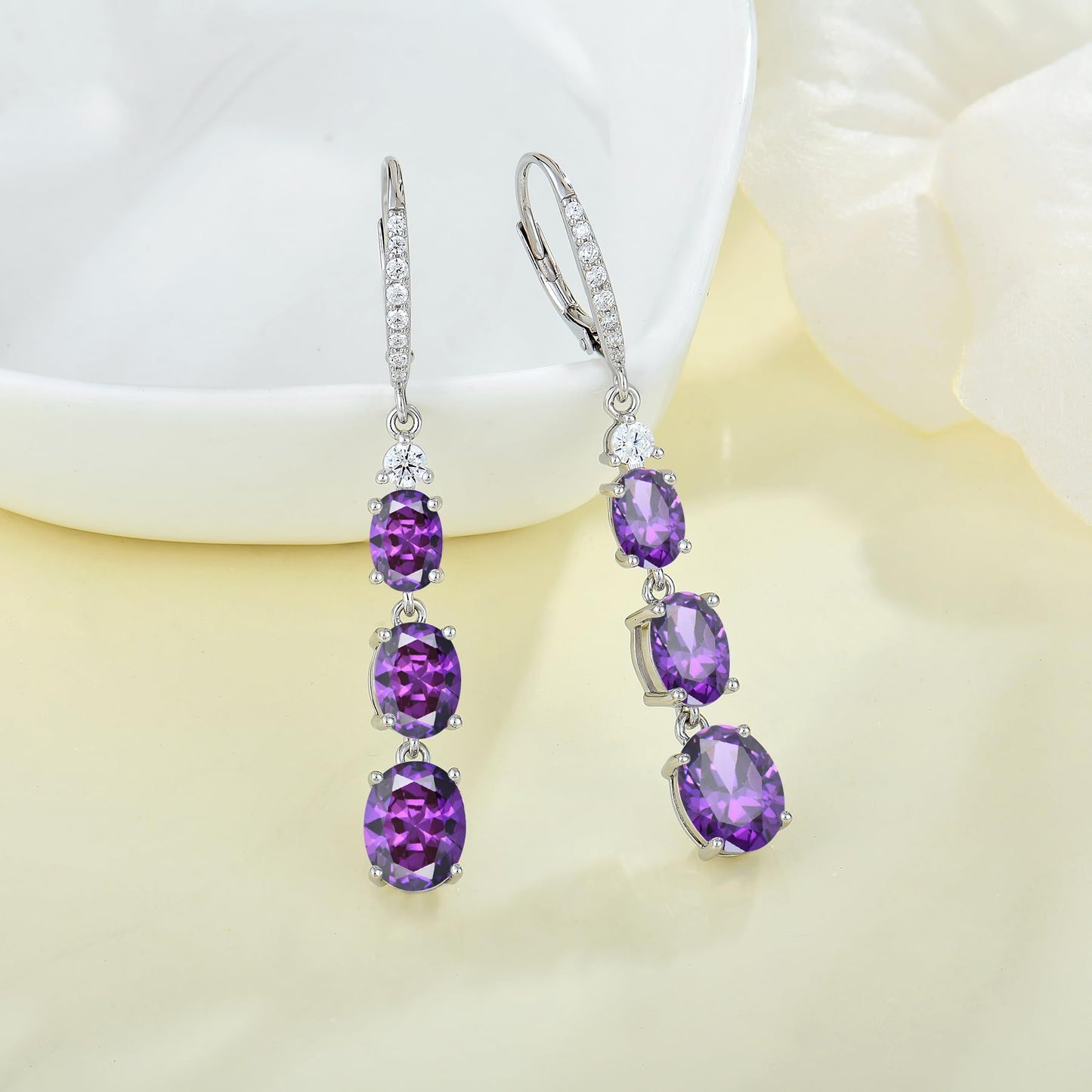 Aprila Women 925 Sterling Silver Birthstone 3-stone Leverback Drop Dangle Earrings with 5A Cubic Zirconia Jewelry for Her