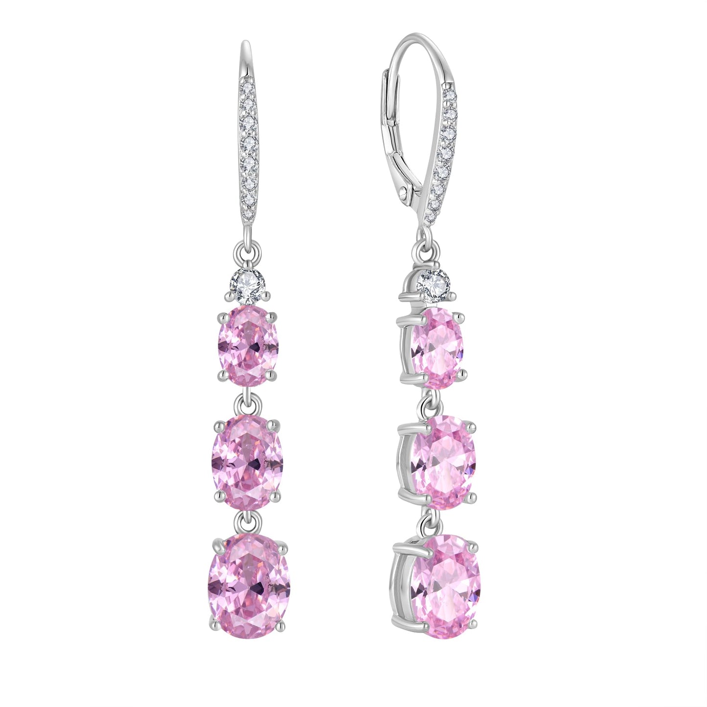 Aprila Women 925 Sterling Silver Birthstone 3-stone Leverback Drop Dangle Earrings with 5A Cubic Zirconia Jewelry for Her