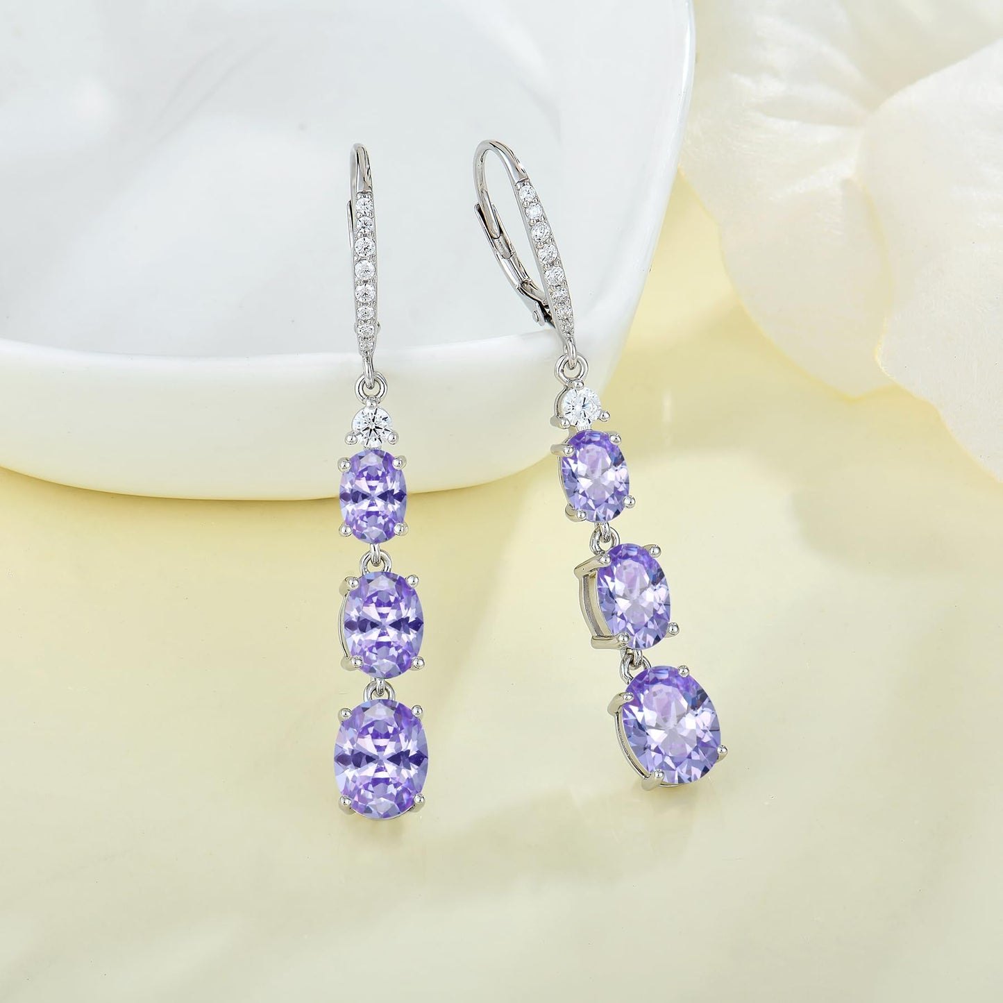 Aprila Women 925 Sterling Silver Birthstone 3-stone Leverback Drop Dangle Earrings with 5A Cubic Zirconia Jewelry for Her
