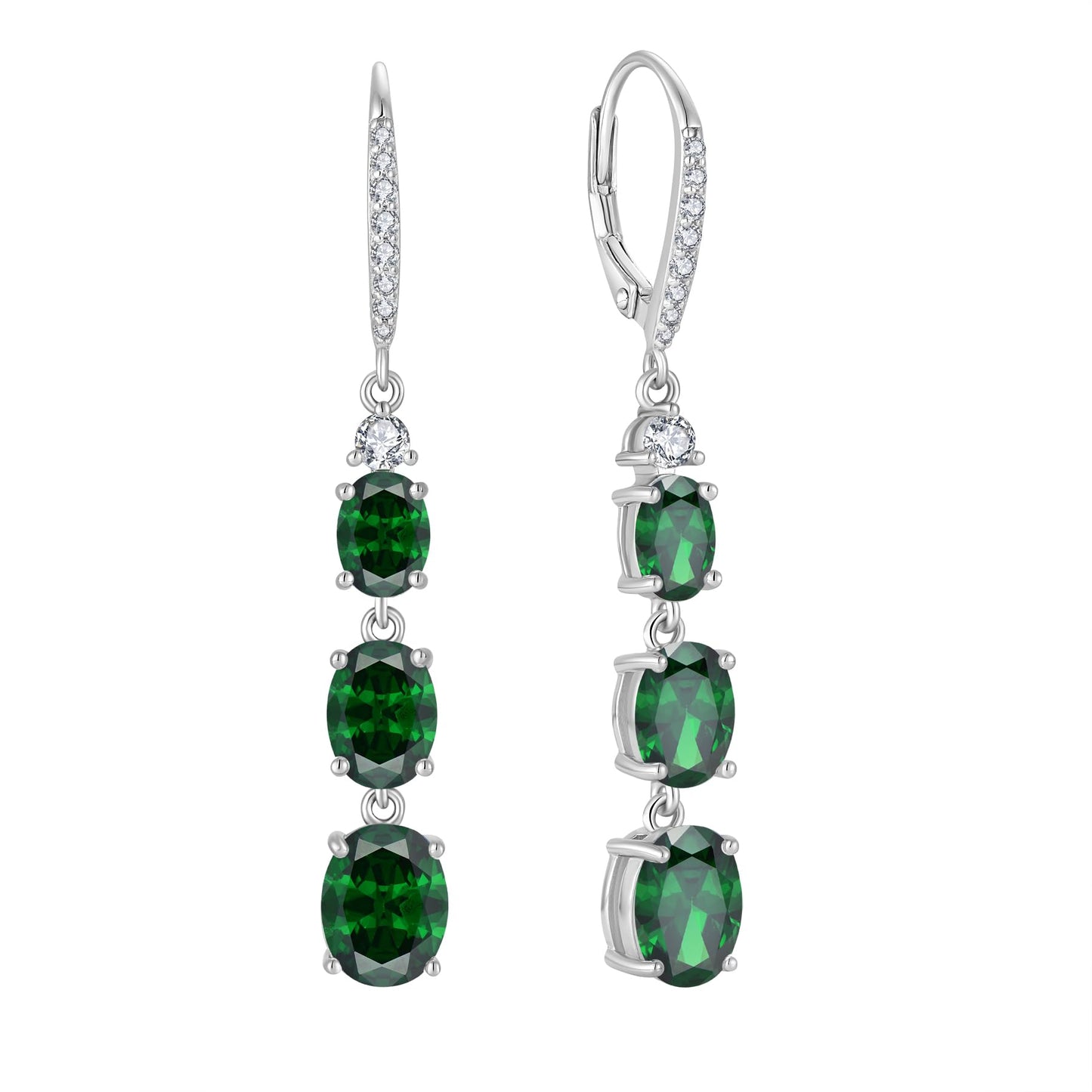 Aprila Women 925 Sterling Silver Birthstone 3-stone Leverback Drop Dangle Earrings with 5A Cubic Zirconia Jewelry for Her