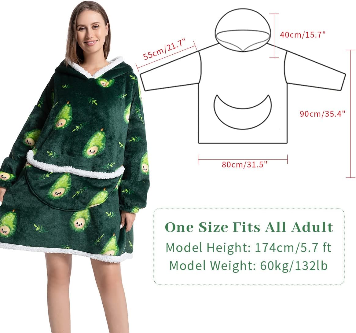 Wenlia Oversized Blanket Hoodie for Adult and Kids, Stylish Sherpa Hoodie Blanket Super Warm Sweatshirt One Size Fits All