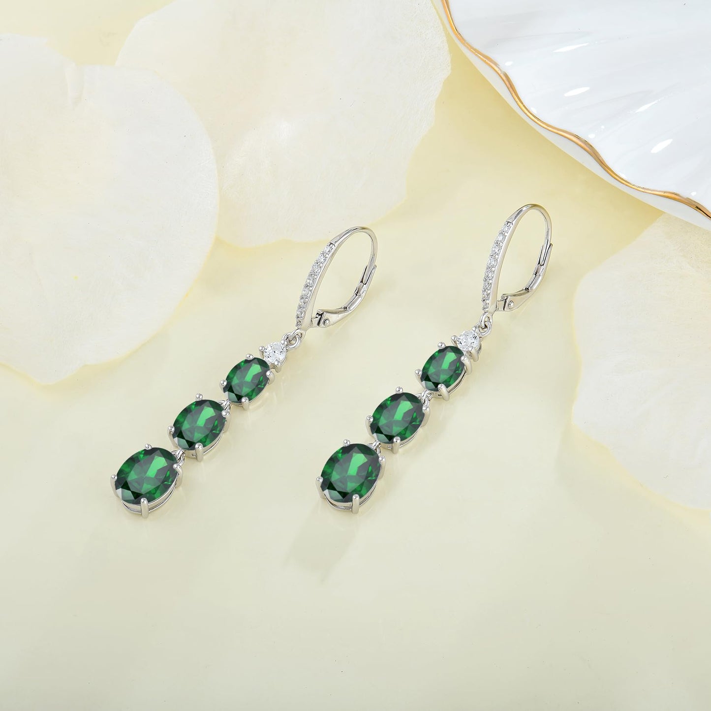 Aprila Women 925 Sterling Silver Birthstone 3-stone Leverback Drop Dangle Earrings with 5A Cubic Zirconia Jewelry for Her