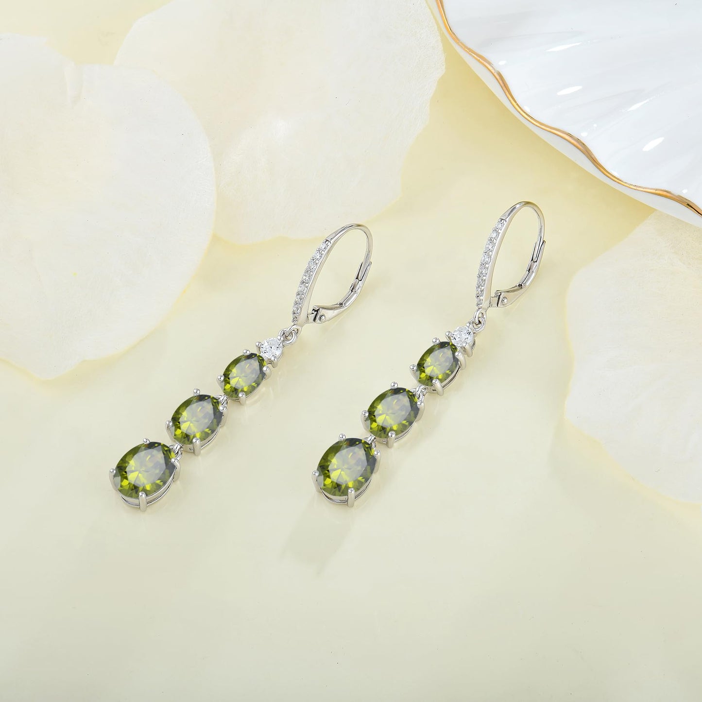 Aprila Women 925 Sterling Silver Birthstone 3-stone Leverback Drop Dangle Earrings with 5A Cubic Zirconia Jewelry for Her
