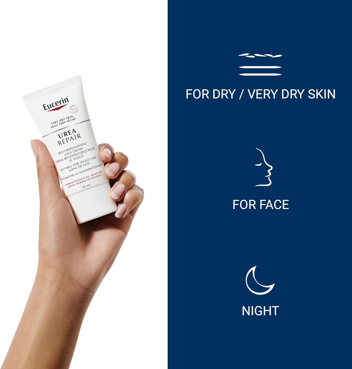 EUCERIN Urea Repair Replenishing Night Face Cream for Dry to Very Dry Skin | Face, 50mL | 5% Urea Cream | Ceramide Cream | Fragrance-free Cream| Non-Greasy Cream | Recommended Brand by Dermatologists