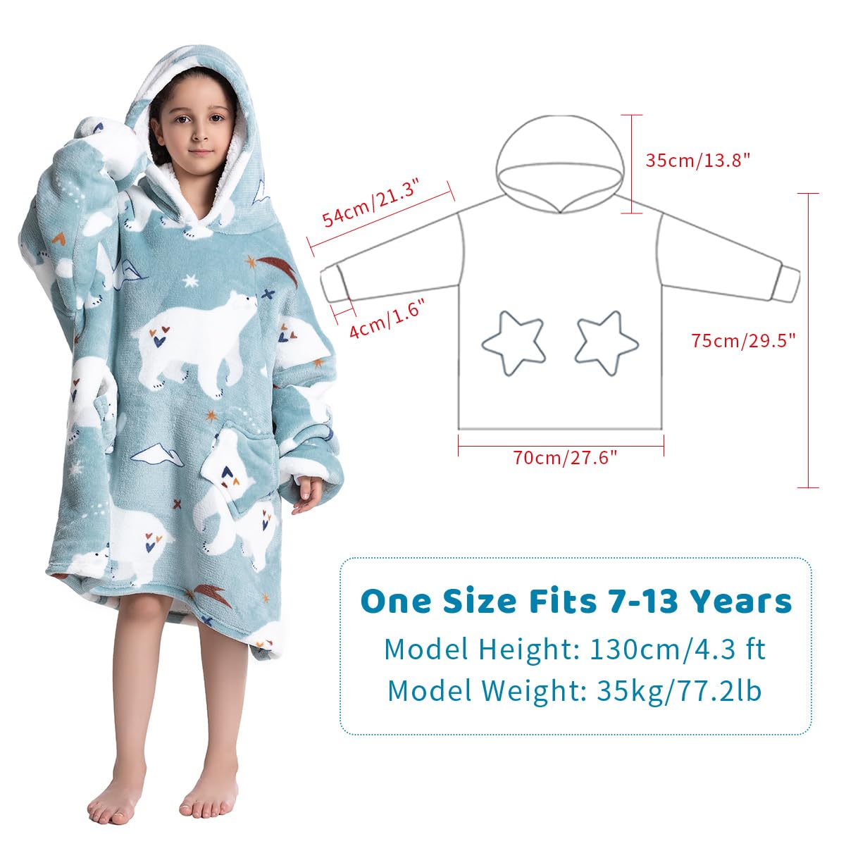 Wenlia Oversized Blanket Hoodie for Adult and Kids, Stylish Sherpa Hoodie Blanket Super Warm Sweatshirt One Size Fits All