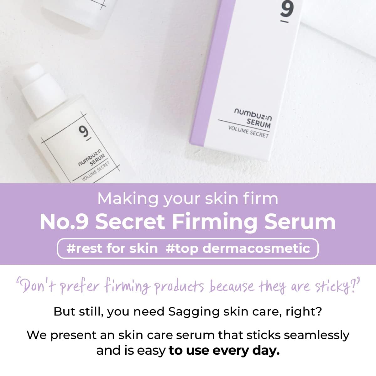 numbuzin No.9 Secret Firming Serum | Peptide, Wrinkle Care, Aging Skin, Niacinamide, Hyaluronic Acid | Korean Skin Care for Face, 1.69 fl oz / 50ml