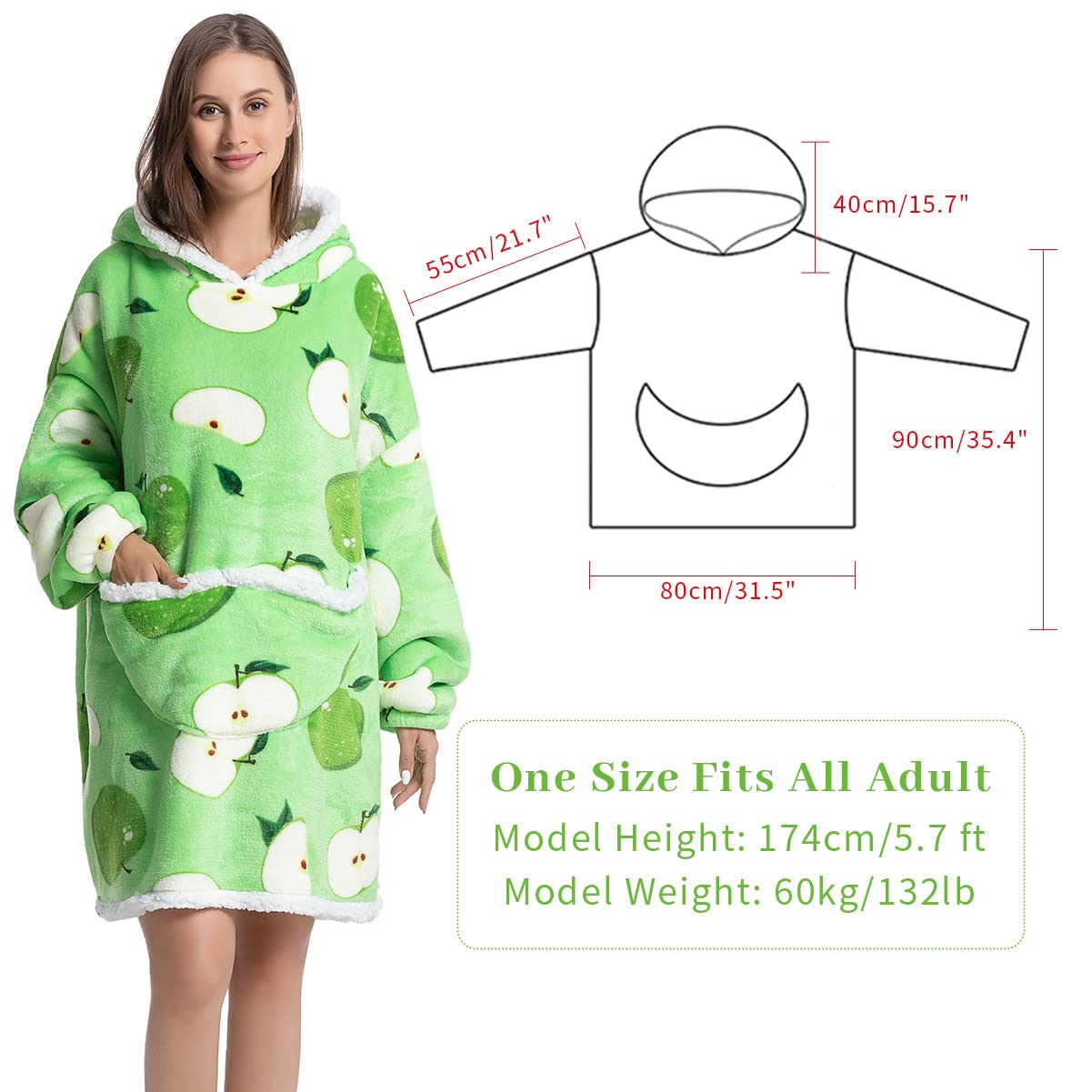 Wenlia Oversized Blanket Hoodie for Adult and Kids, Stylish Sherpa Hoodie Blanket Super Warm Sweatshirt One Size Fits All