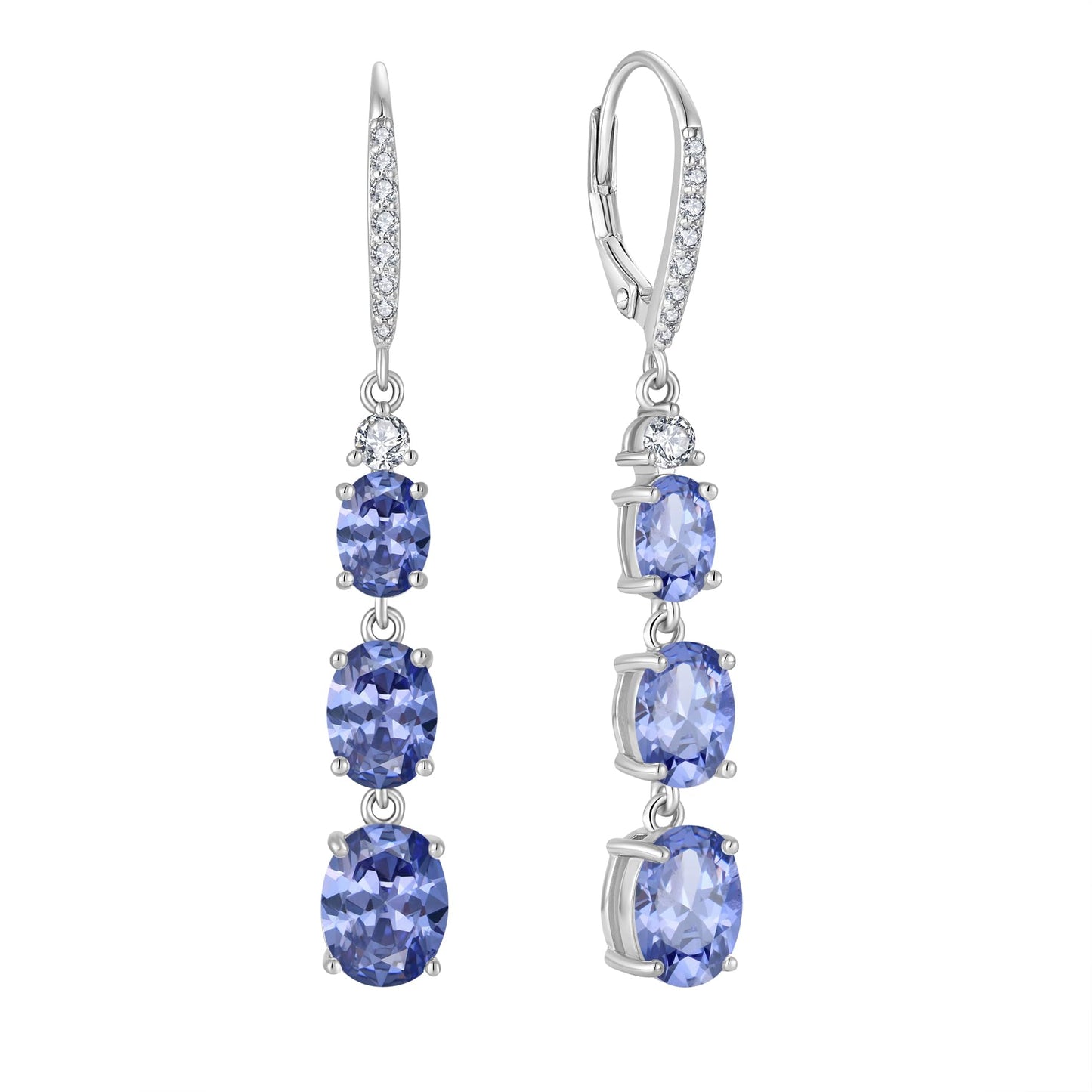 Aprila Women 925 Sterling Silver Birthstone 3-stone Leverback Drop Dangle Earrings with 5A Cubic Zirconia Jewelry for Her