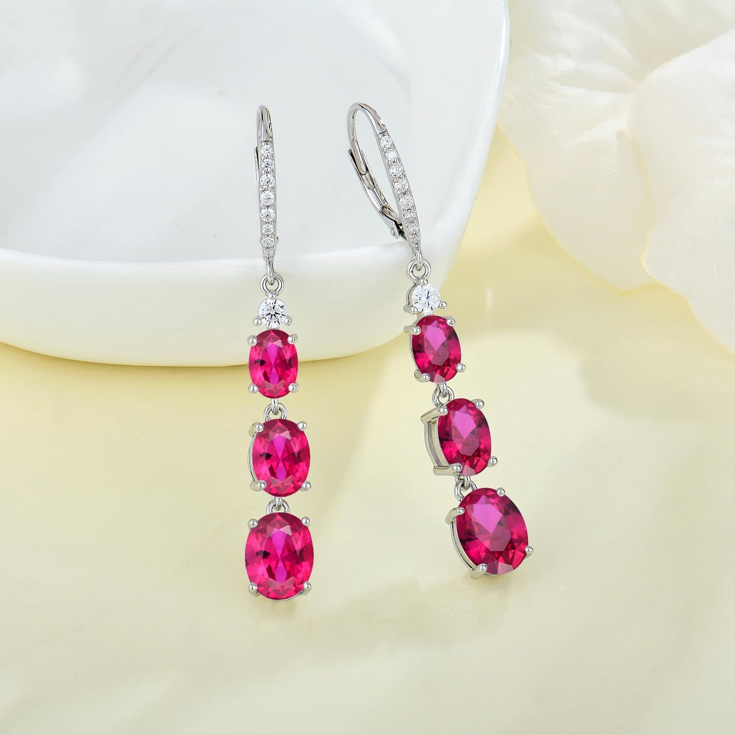 Aprila Women 925 Sterling Silver Birthstone 3-stone Leverback Drop Dangle Earrings with 5A Cubic Zirconia Jewelry for Her