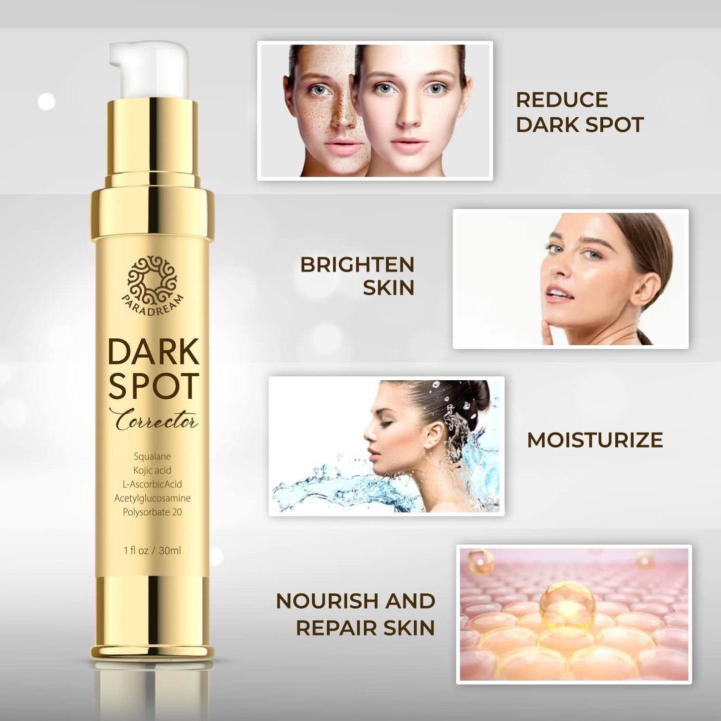 PARADREAM Dark Spot Remover for Face - Dark Spot Corrector Face Serum - Brown Spot Reduce for Women & Men - 30m