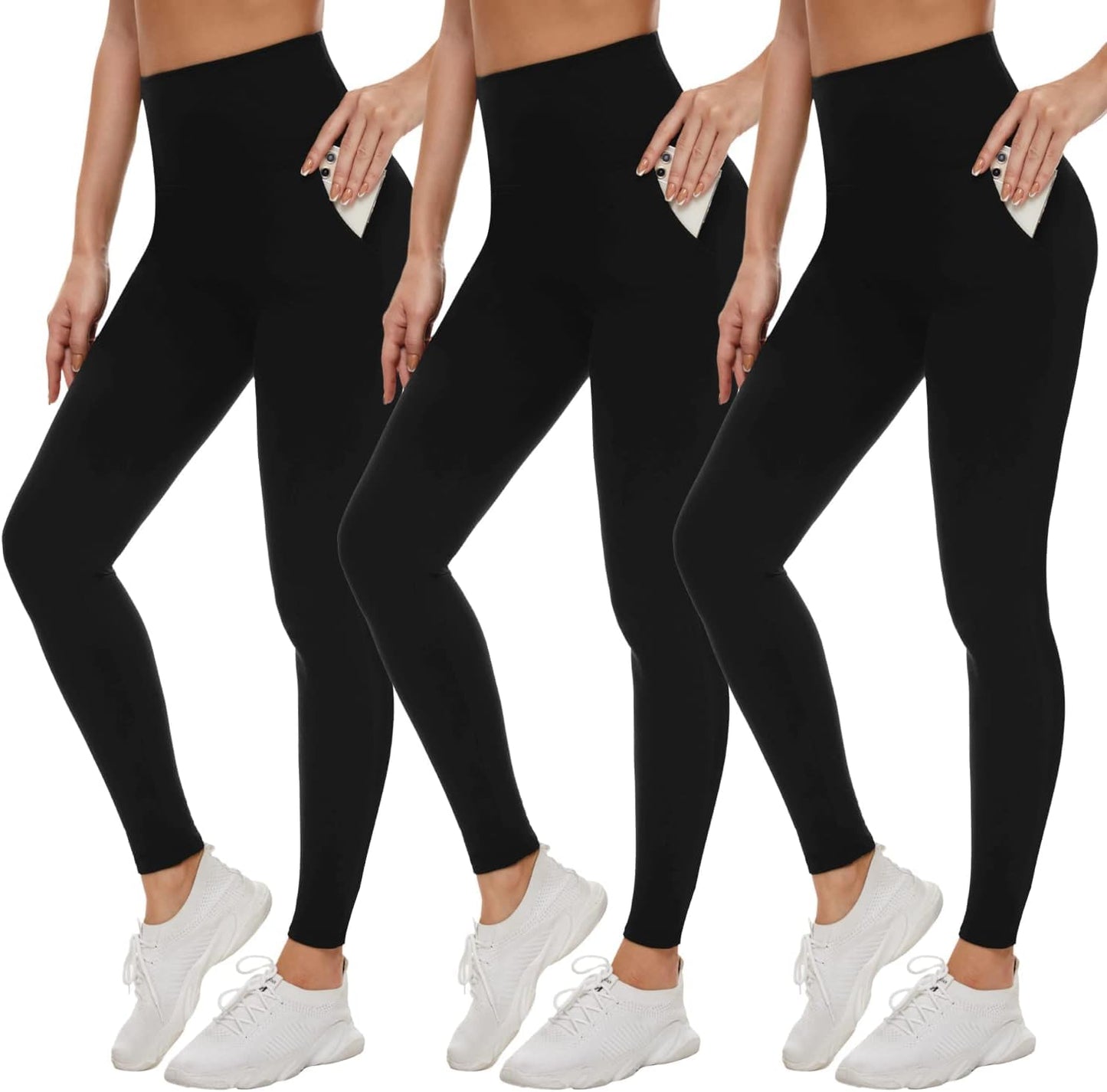 DHSO 3 Pack Leggings for Women, High Waist Tummy Control Yoga Pants Non See-Through Workout Running Tights
