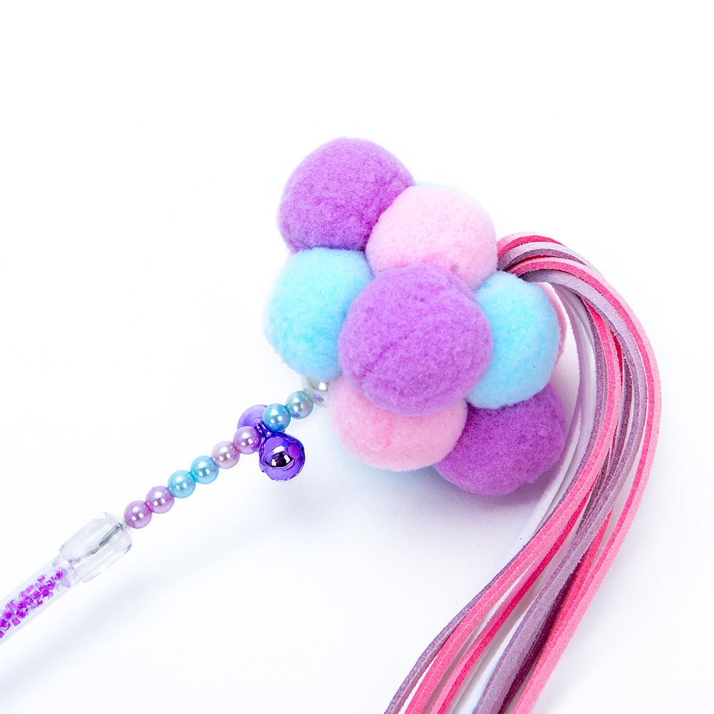 Huayuan Three-color Hair Ball Funny Cat Stick Cat Toy Fold Ears