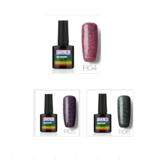 Nail free, long-lasting, non-toxic, nail polish, ROSALIND phototherapy glue, star studded rainbow system.