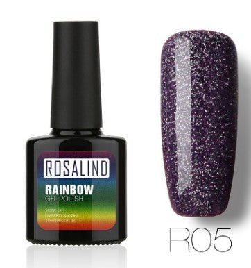 Nail free, long-lasting, non-toxic, nail polish, ROSALIND phototherapy glue, star studded rainbow system.