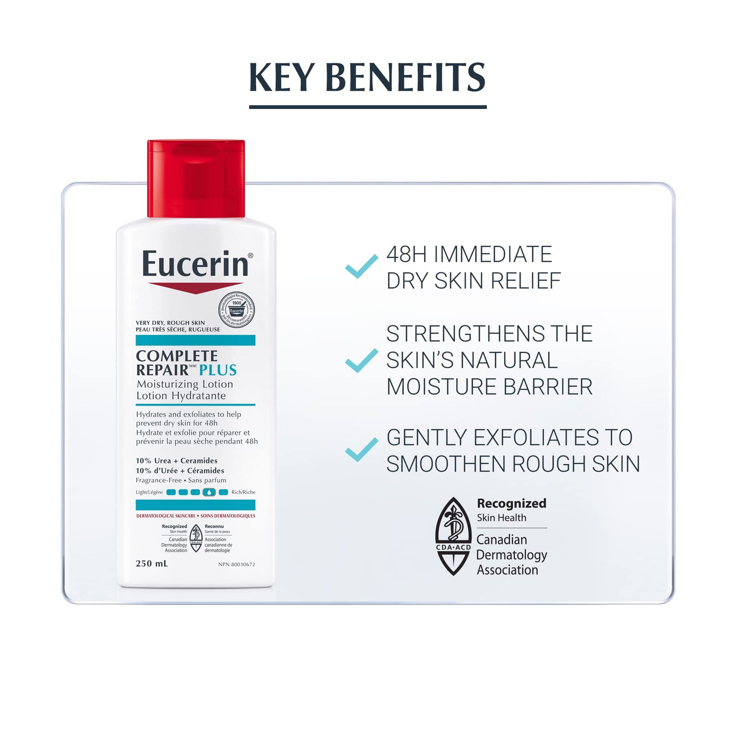 EUCERIN Complete Repair Moisturizing Lotion for Dry to Very Dry Skin, 5% Urea Lotion, Ceramide Lotion, Non Comedogenic and Non Greasy Body Lotion Fragrance Free, Dermatological Skin Care, 500mL