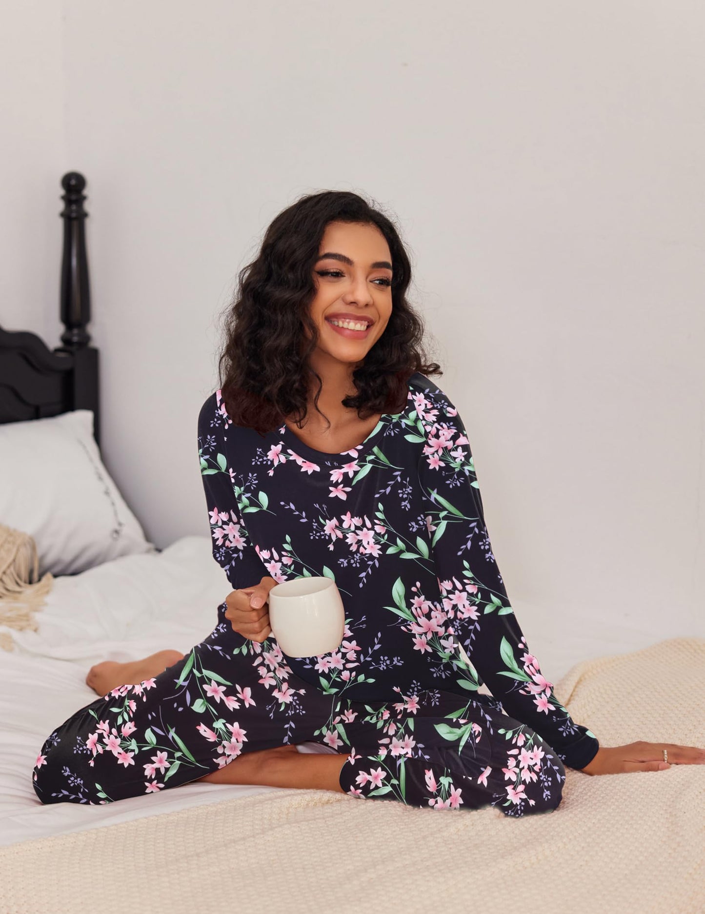 Ekouaer 2 Pack Women's Pajama Set Soft Long Sleeve Sleepwear Loungewear Pjs Sets with Pockets