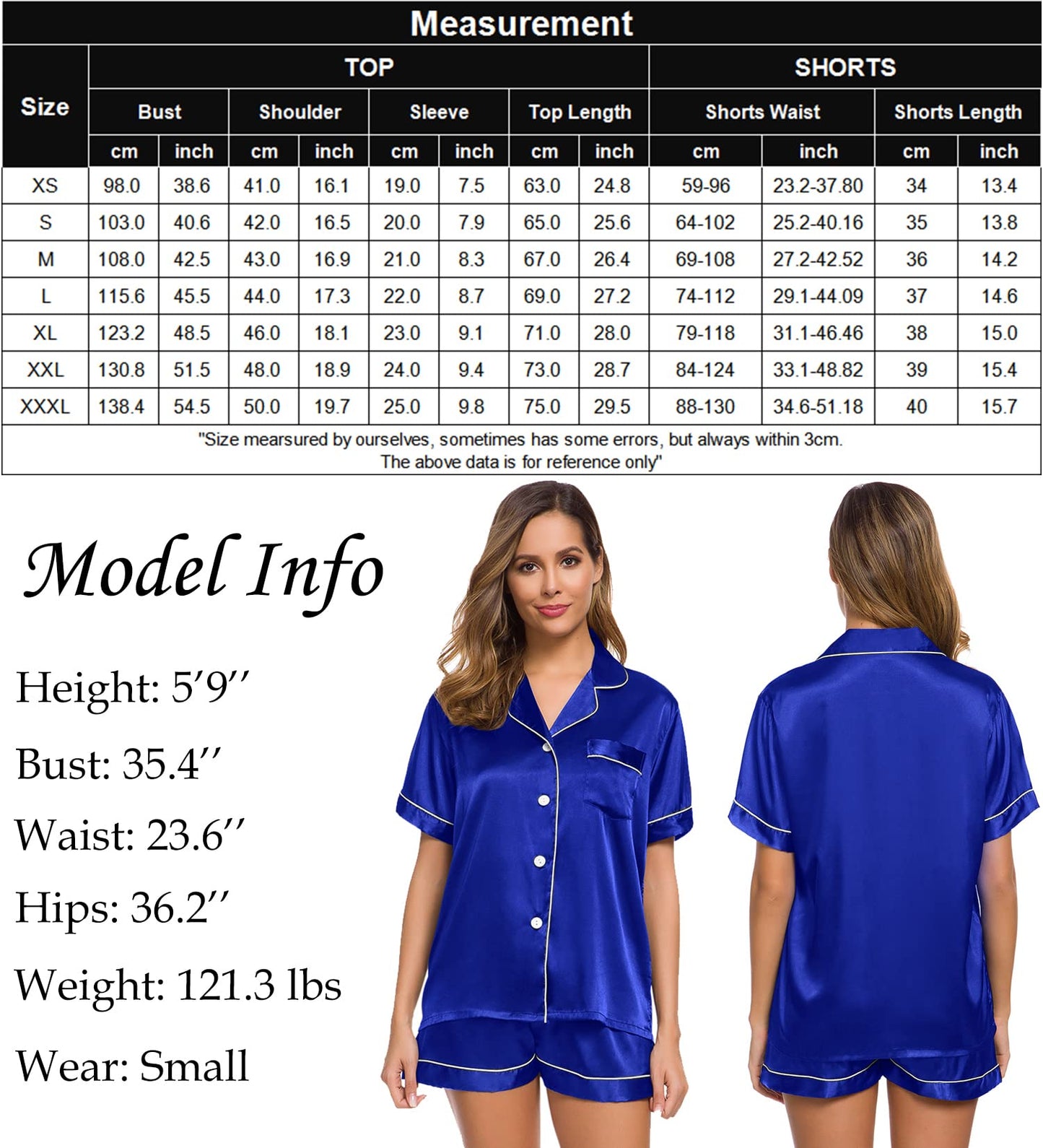 SWOMOG Womens Silk Satin Pajamas Set Short Sleeve Button Down Sleepwear Loungewear 2 Pcs Pj Sets