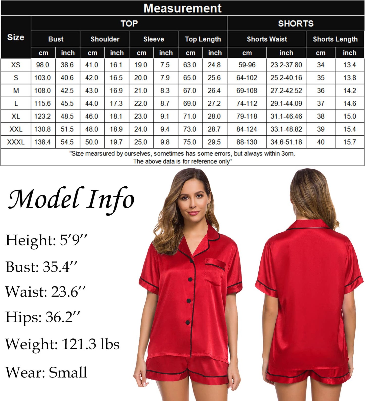 SWOMOG Womens Silk Satin Pajamas Set Short Sleeve Button Down Sleepwear Loungewear 2 Pcs Pj Sets