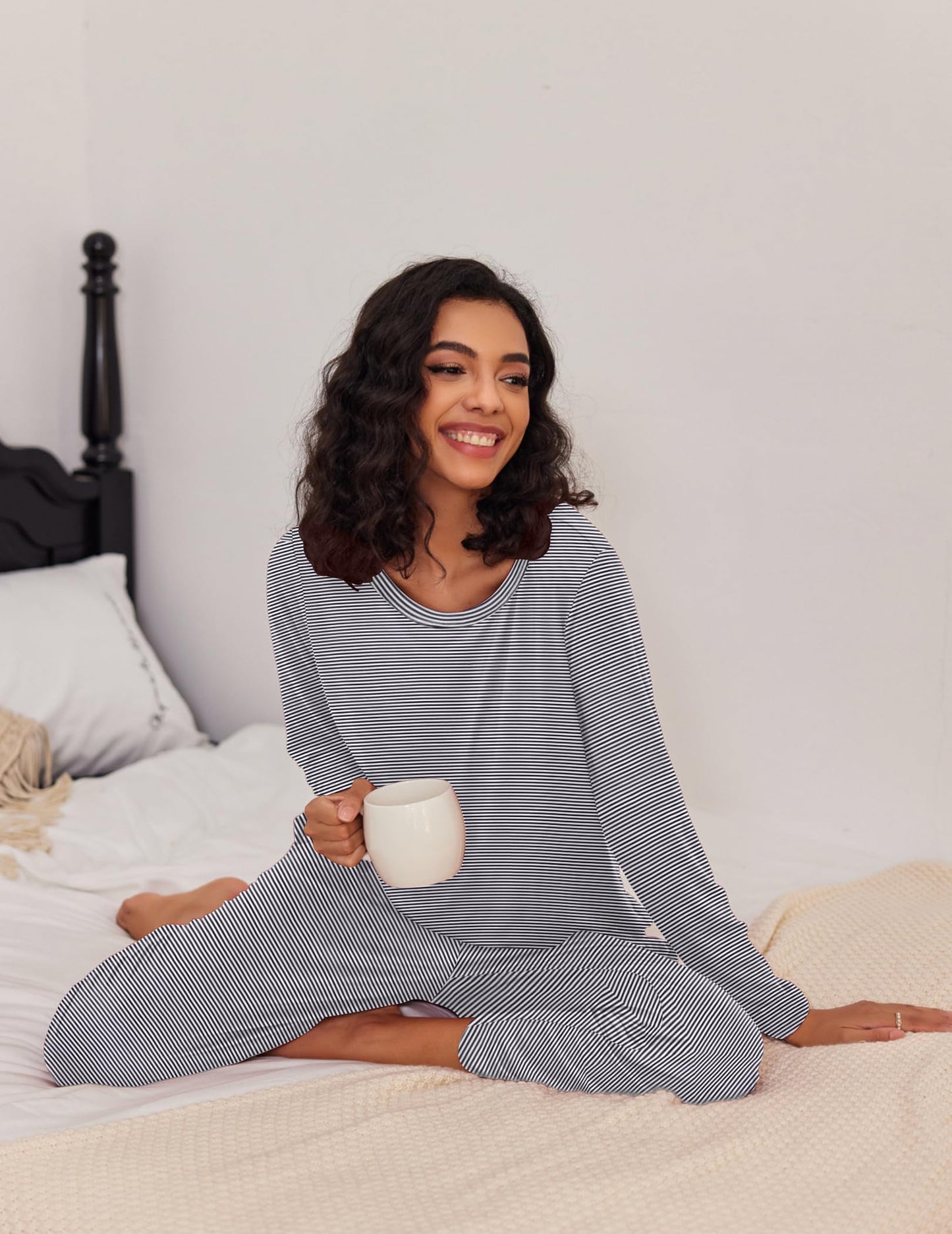 Ekouaer 2 Pack Women's Pajama Set Soft Long Sleeve Sleepwear Loungewear Pjs Sets with Pockets