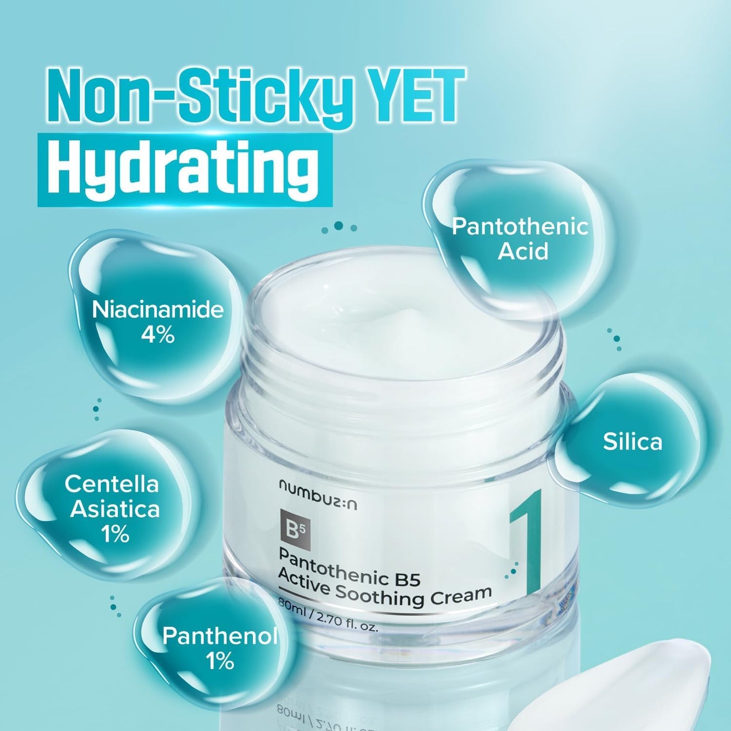 numbuzin No.1 Pantothenic B5 Active Soothing Cream | Lightweight Facial Moisturizer, Excess Oil Control, Pantothenic Acid, Hydrating, Non-Comedogenic | 80ml, 2.70 fl oz