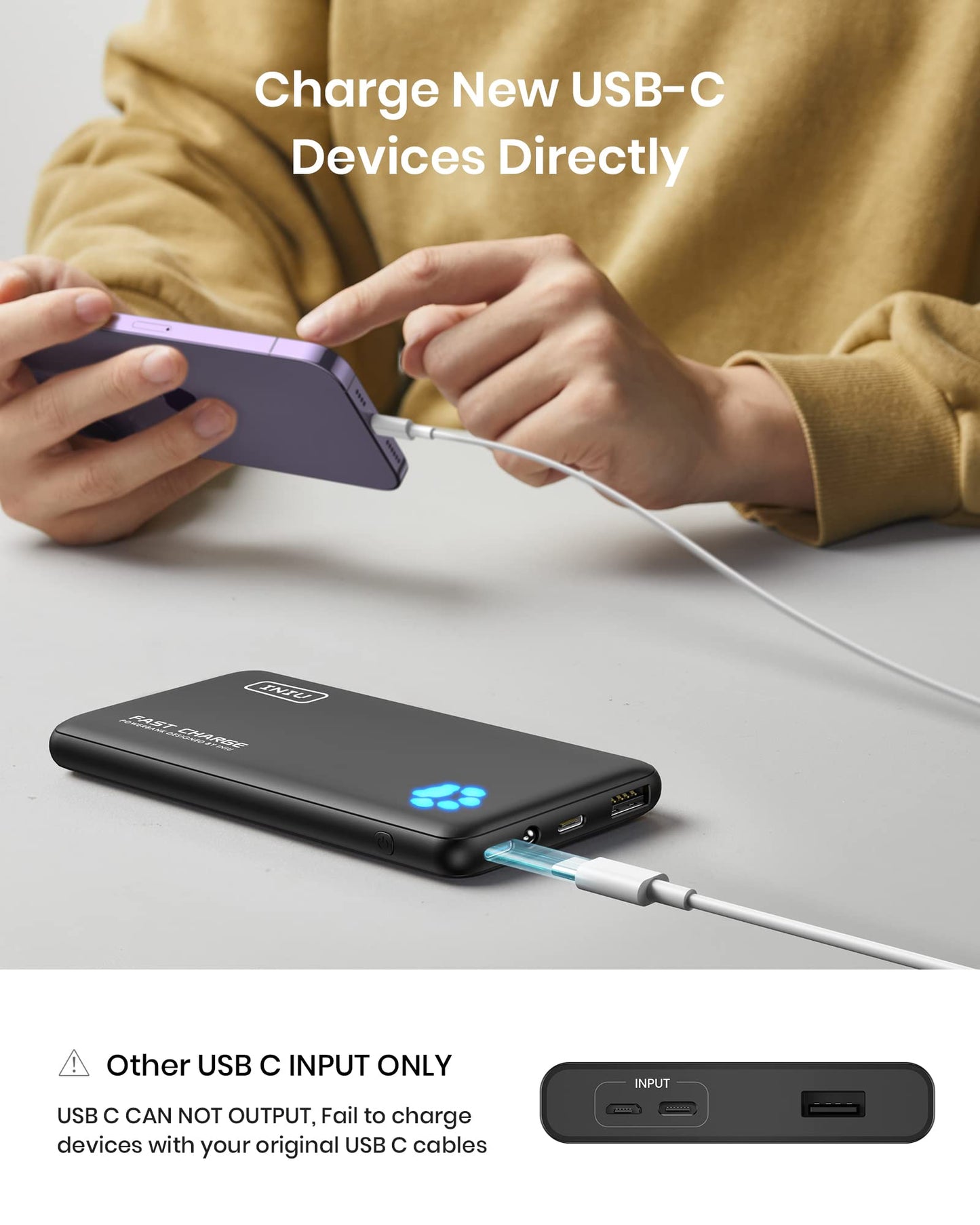 INIU Portable Charger, 20W PD3.0 Fast Charging Slimmest 10000mAh Power Bank, USB C in/Out QC4+ Battery Pack, Portable Phone Charger for iPhone 15 14 13 12 11 Pro Samsung S22 S21 Google AirPods iPad