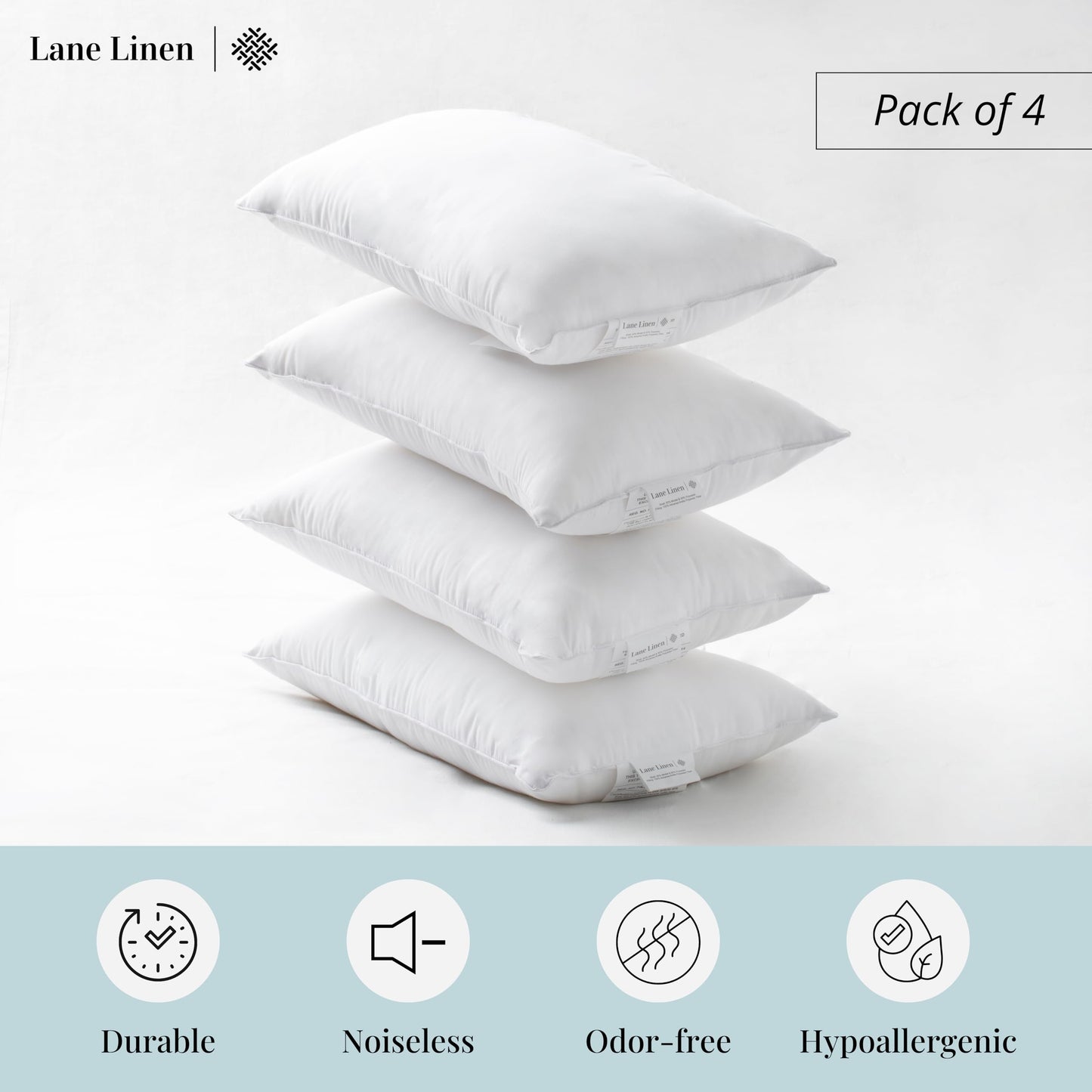 LANE LINEN 12x20 Pillow Insert - Set of 4 White Decorative Pillow for Sofa Bed, Fluffy Pillow Inserts for Throw Pillow Covers, Throw Pillows for Bed, Couch Pillows for Living Room, Bed Pillows