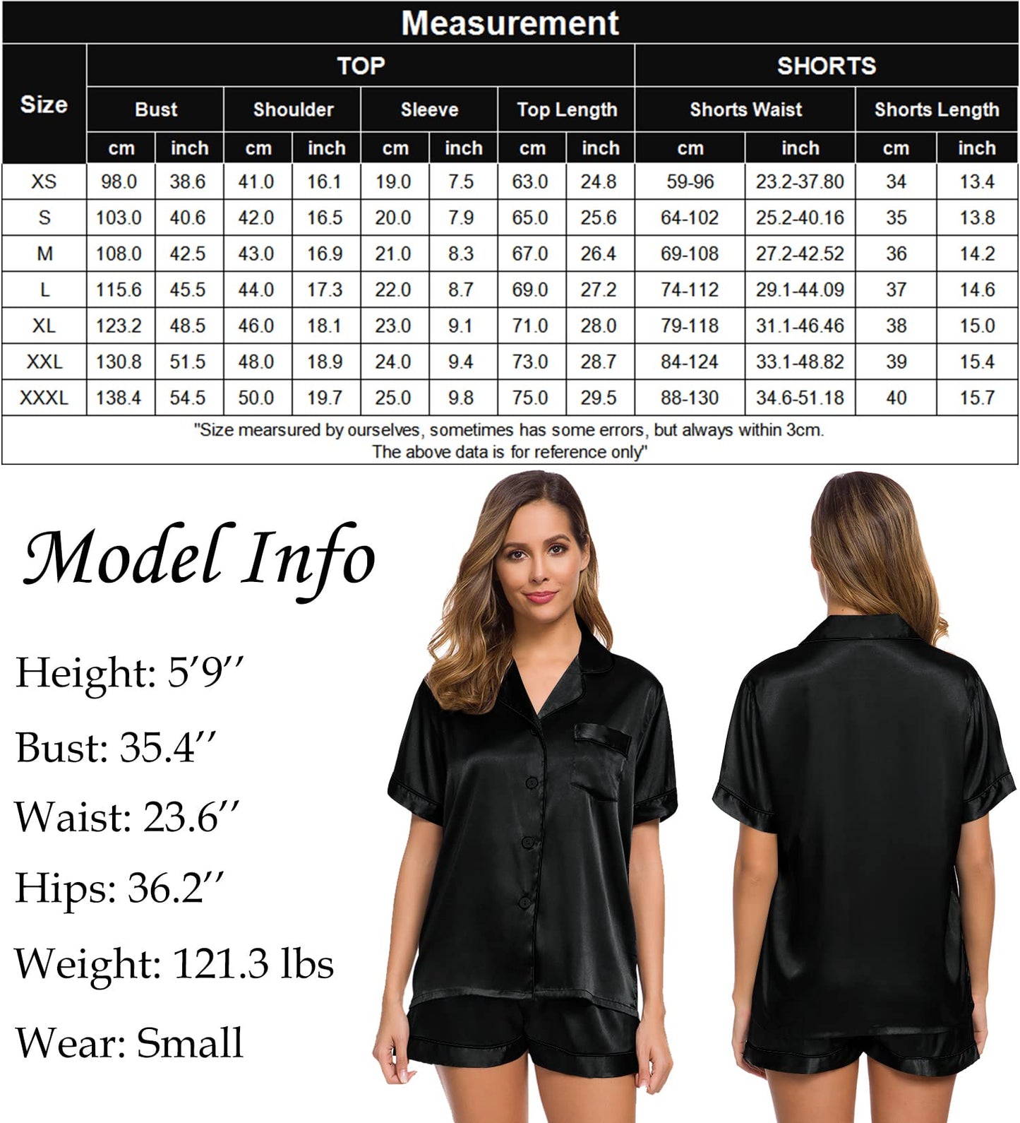 SWOMOG Womens Silk Satin Pajamas Set Short Sleeve Button Down Sleepwear Loungewear 2 Pcs Pj Sets