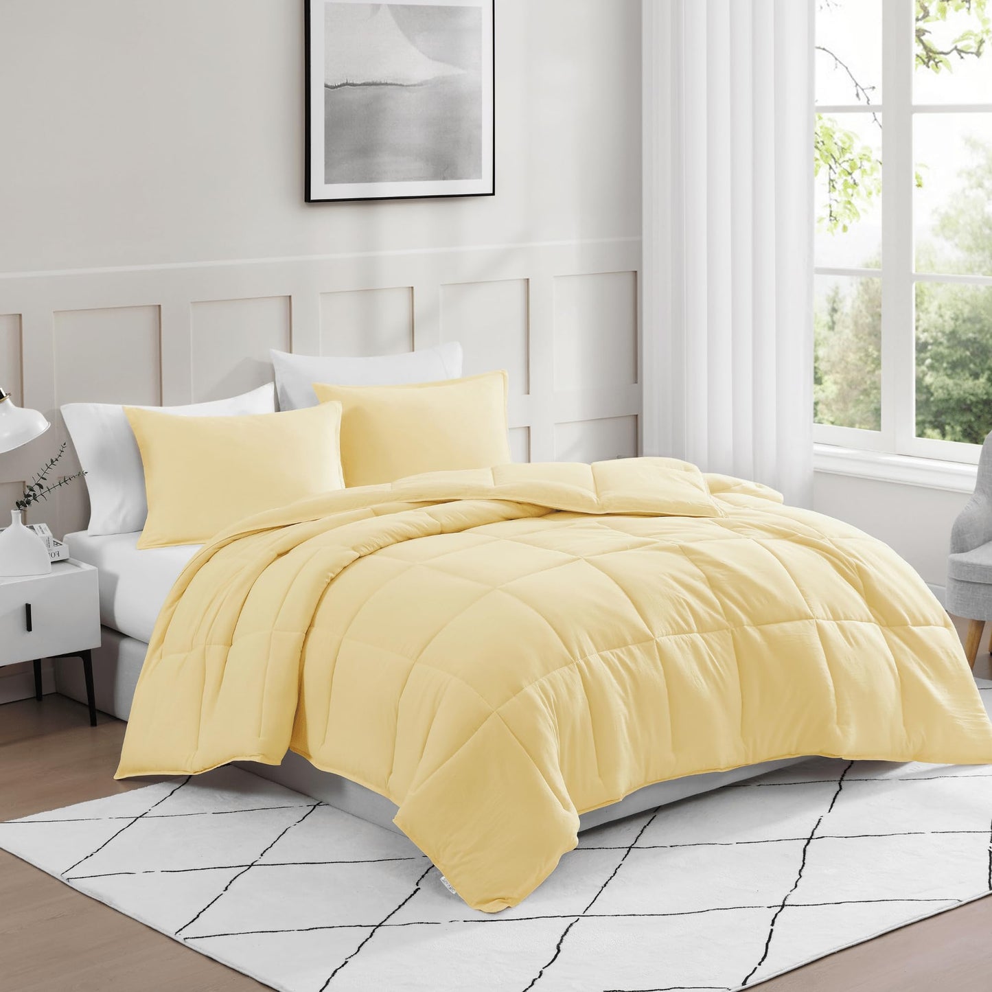 Comforter Set Queen Size - Goose Down Alternative – Washed Ultra-Soft - Premium All Season Warmth Bedding Set (Queen, French Blue)