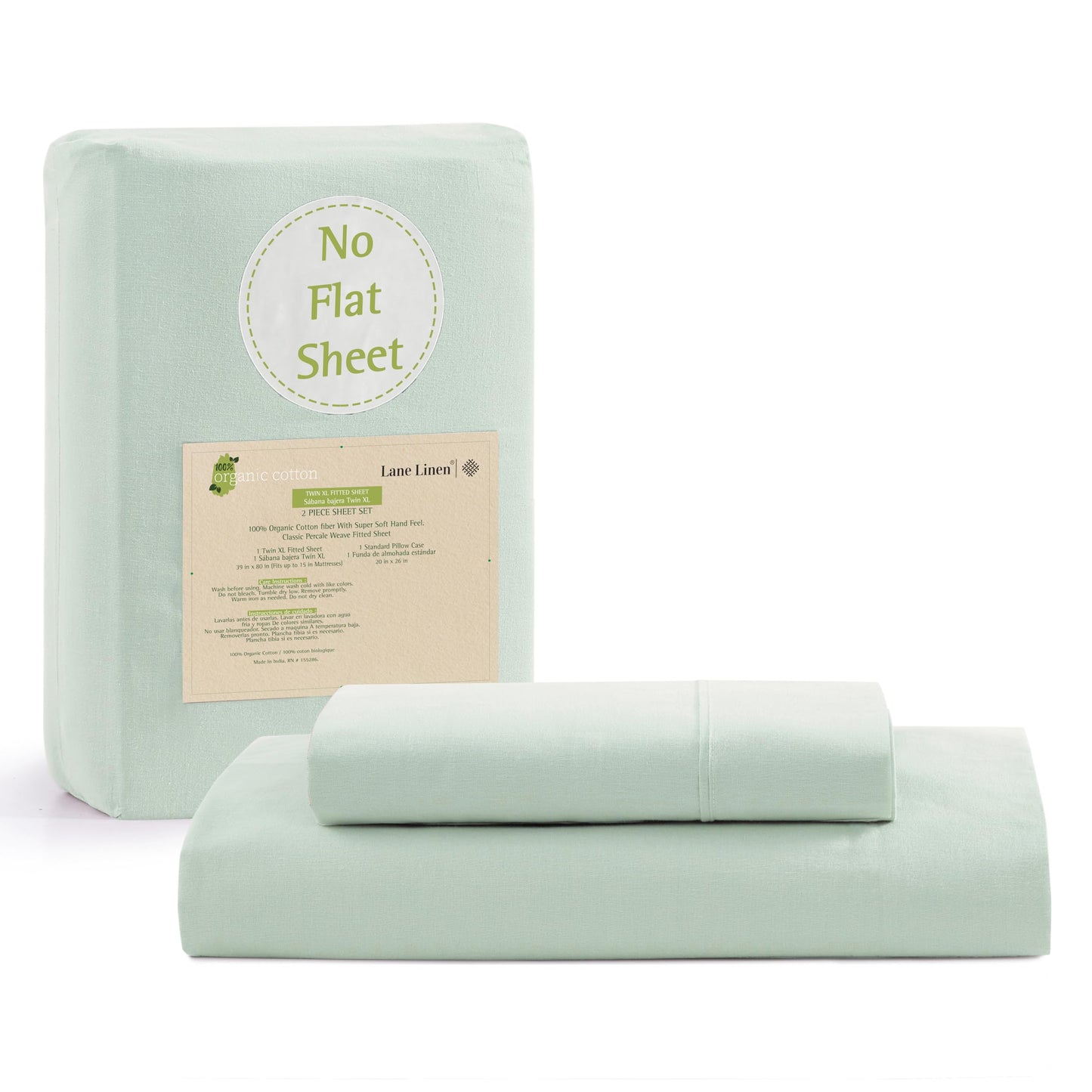 Lane Linen 100% Organic Cotton Fitted Sheet Queen Size only, 3-Piece Set (1 Fitted Sheet, 2 Pillowcases), Percale Weave, Cotton Sheet, Soft, Breathable, Fits Mattress Upto 15' Deep - White