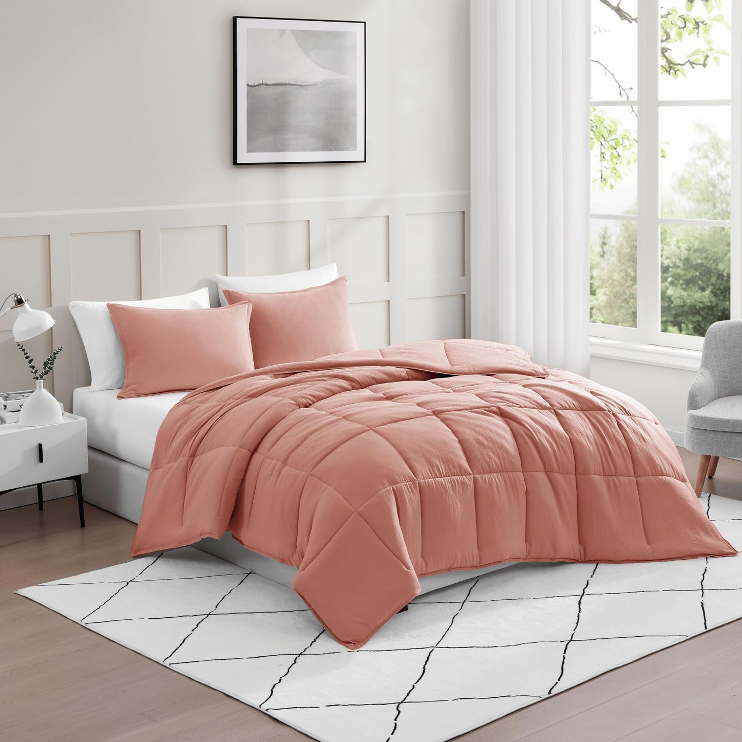 Comforter Set Queen Size - Goose Down Alternative – Washed Ultra-Soft - Premium All Season Warmth Bedding Set (Queen, French Blue)