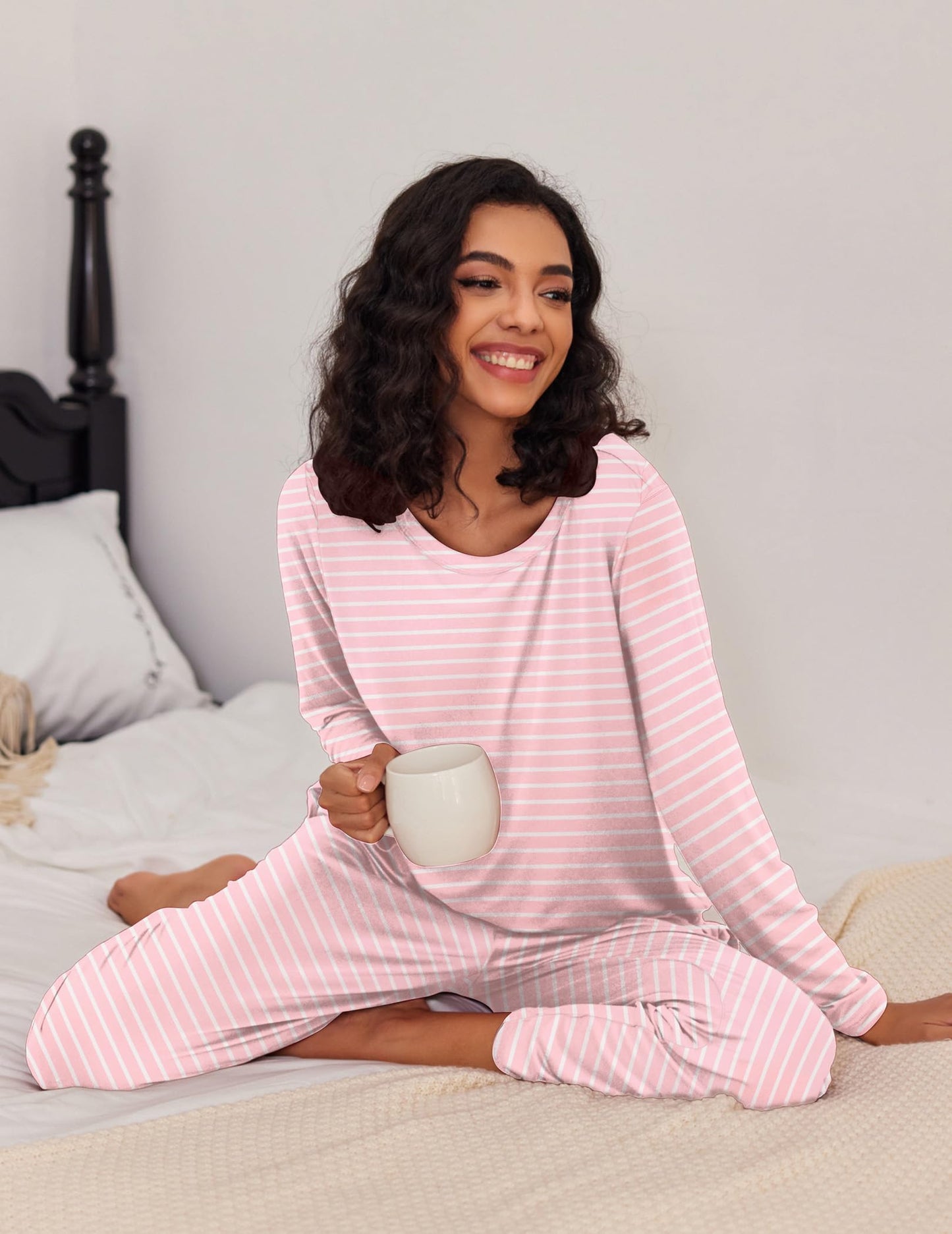 Ekouaer 2 Pack Women's Pajama Set Soft Long Sleeve Sleepwear Loungewear Pjs Sets with Pockets
