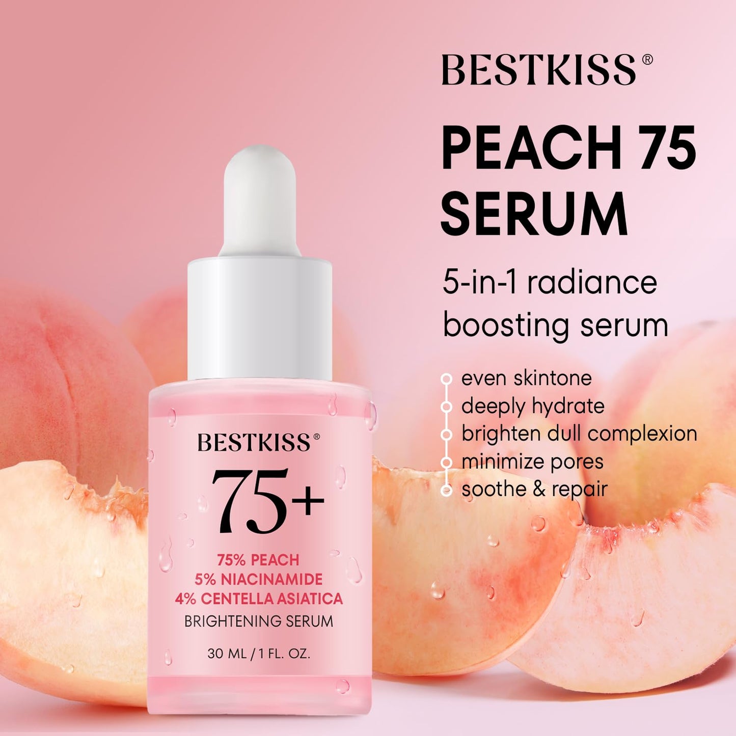 Bestkiss 10% Niacinamide + 5% Tranexamic Acid + 2% Alpha-Arbutin Dark Spot Serum with Ceramides Hyaluronic Acid Centella Asiatica - Vegan Fragrance Free Cruelty Free 30mL