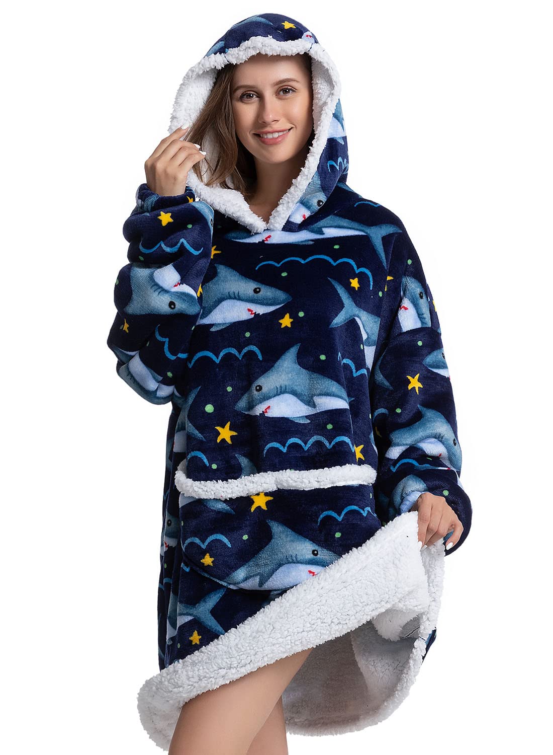 Wenlia Oversized Blanket Hoodie for Adult and Kids, Stylish Sherpa Hoodie Blanket Super Warm Sweatshirt One Size Fits All