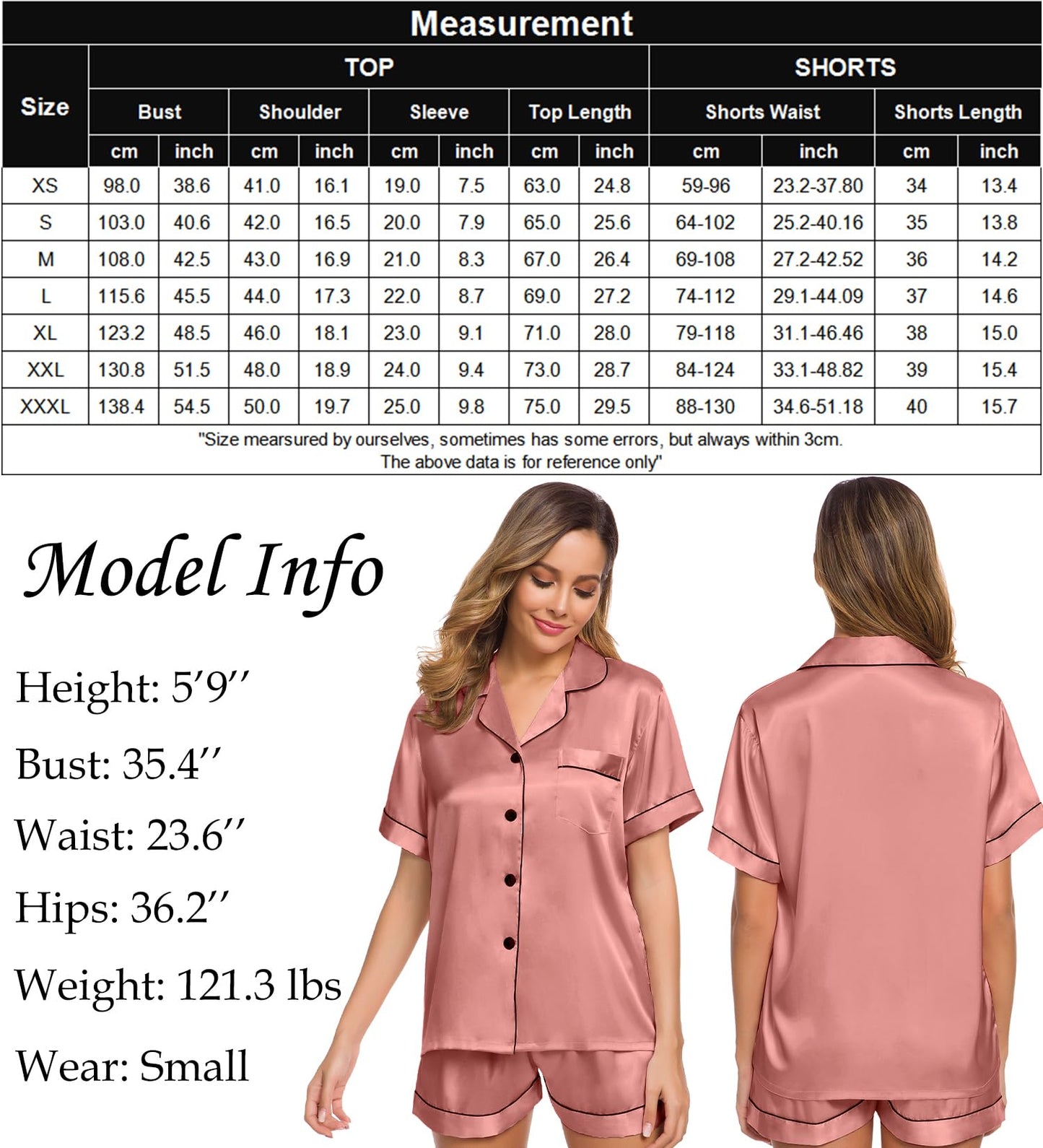 SWOMOG Womens Silk Satin Pajamas Set Short Sleeve Button Down Sleepwear Loungewear 2 Pcs Pj Sets