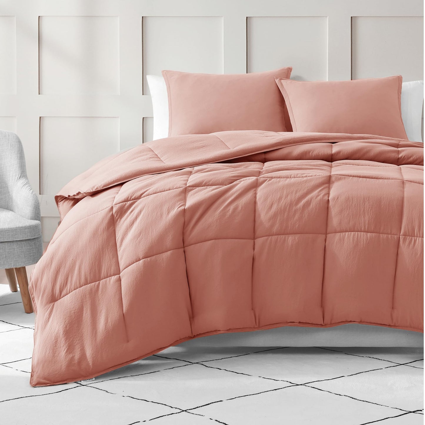 Comforter Set Queen Size - Goose Down Alternative – Washed Ultra-Soft - Premium All Season Warmth Bedding Set (Queen, French Blue)