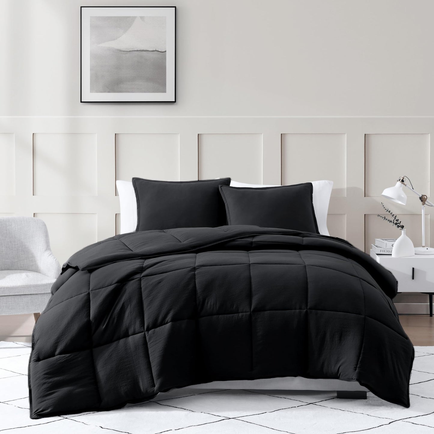 Comforter Set Queen Size - Goose Down Alternative – Washed Ultra-Soft - Premium All Season Warmth Bedding Set (Queen, French Blue)
