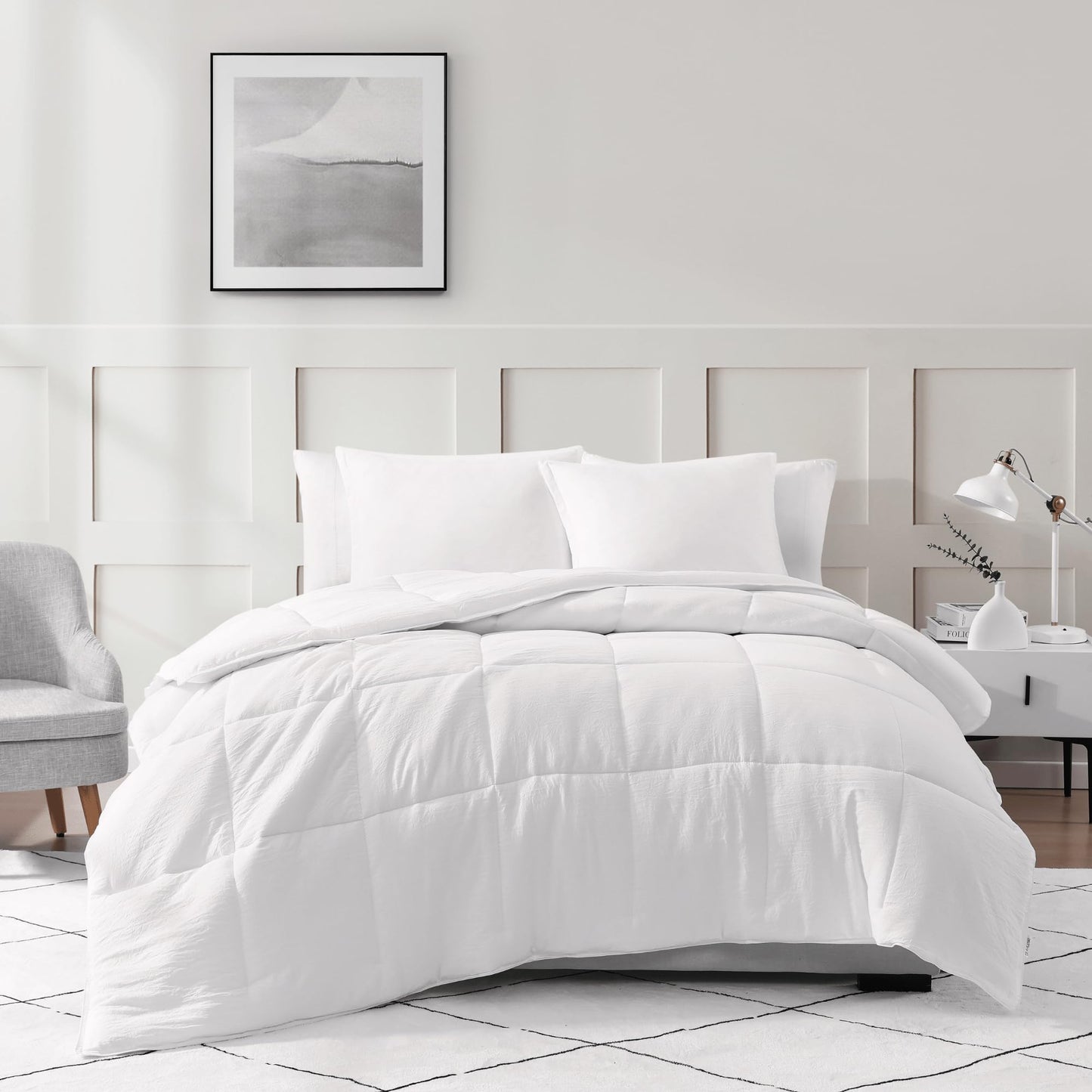 Ultra Soft Organic Cotton Queen Comforter Set - Hypoallergenic Down Alternative, All-Season Warm Bedding (1 Comforter, 2 Pillow Shams) - Charcoal