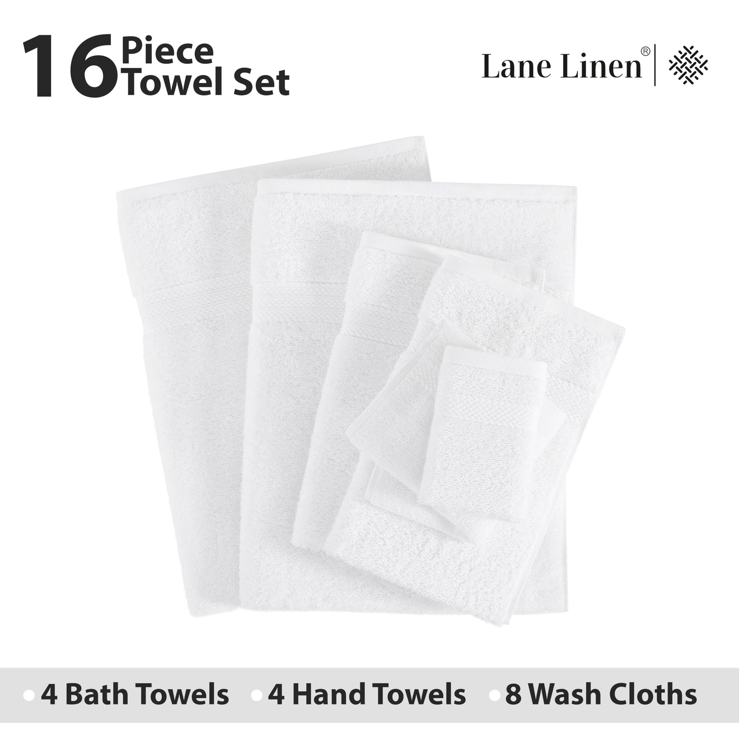 LANE LINEN 100% Cotton Bath Towels for Bathroom Set-Space Grey Bath Towel Set, 2 Luxury Bath Towels Extra Large, 4 Space Grey Hand Towels for Bathroom and 4 Washcloths Sets- 10 PC Bathroom Towels Set