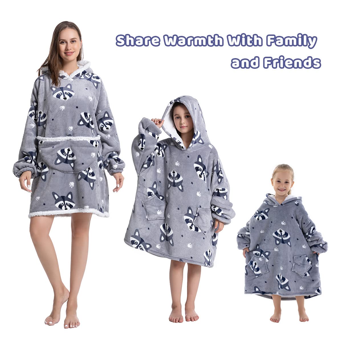 Wenlia Oversized Blanket Hoodie for Adult and Kids, Stylish Sherpa Hoodie Blanket Super Warm Sweatshirt One Size Fits All