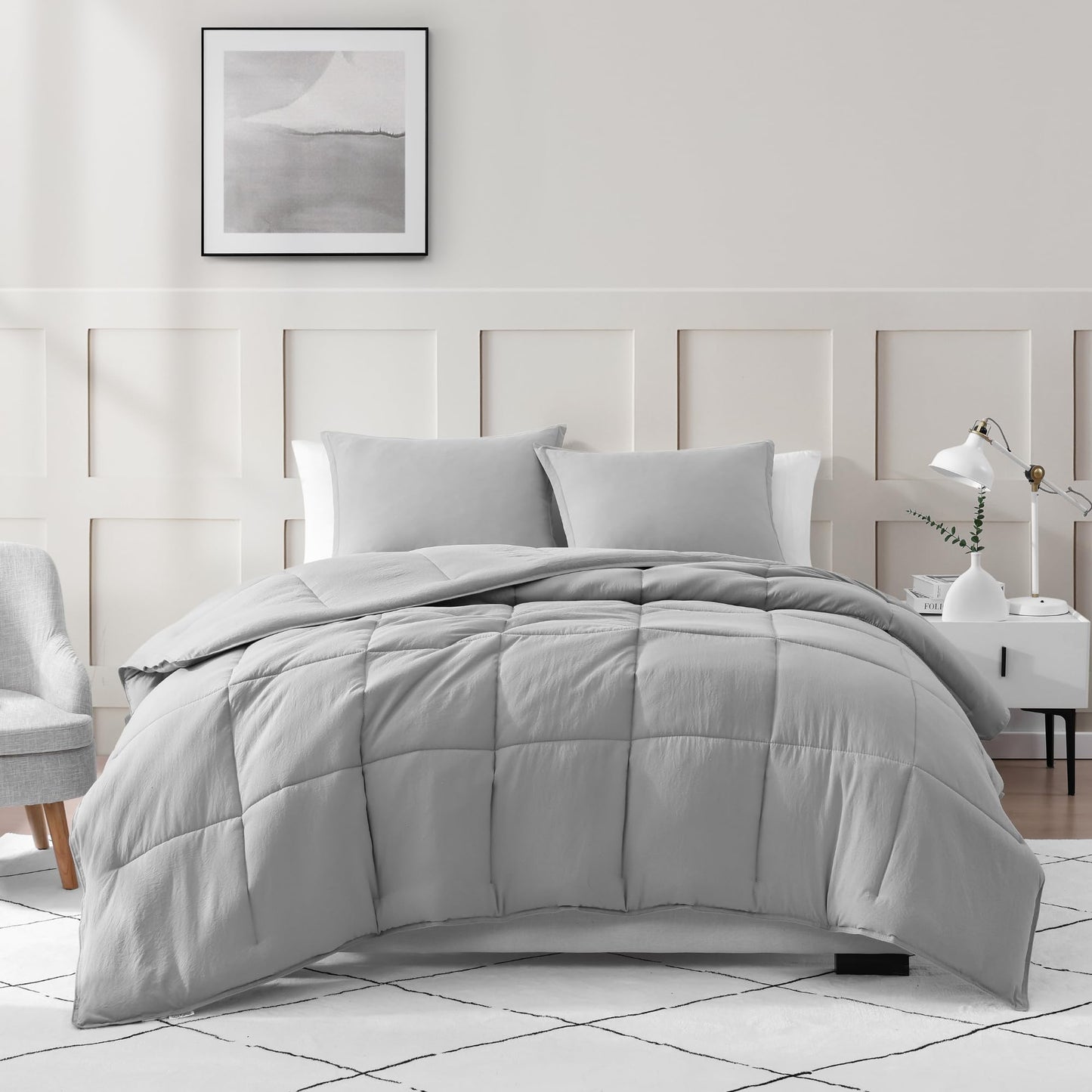 Ultra Soft Organic Cotton Queen Comforter Set - Hypoallergenic Down Alternative, All-Season Warm Bedding (1 Comforter, 2 Pillow Shams) - Charcoal