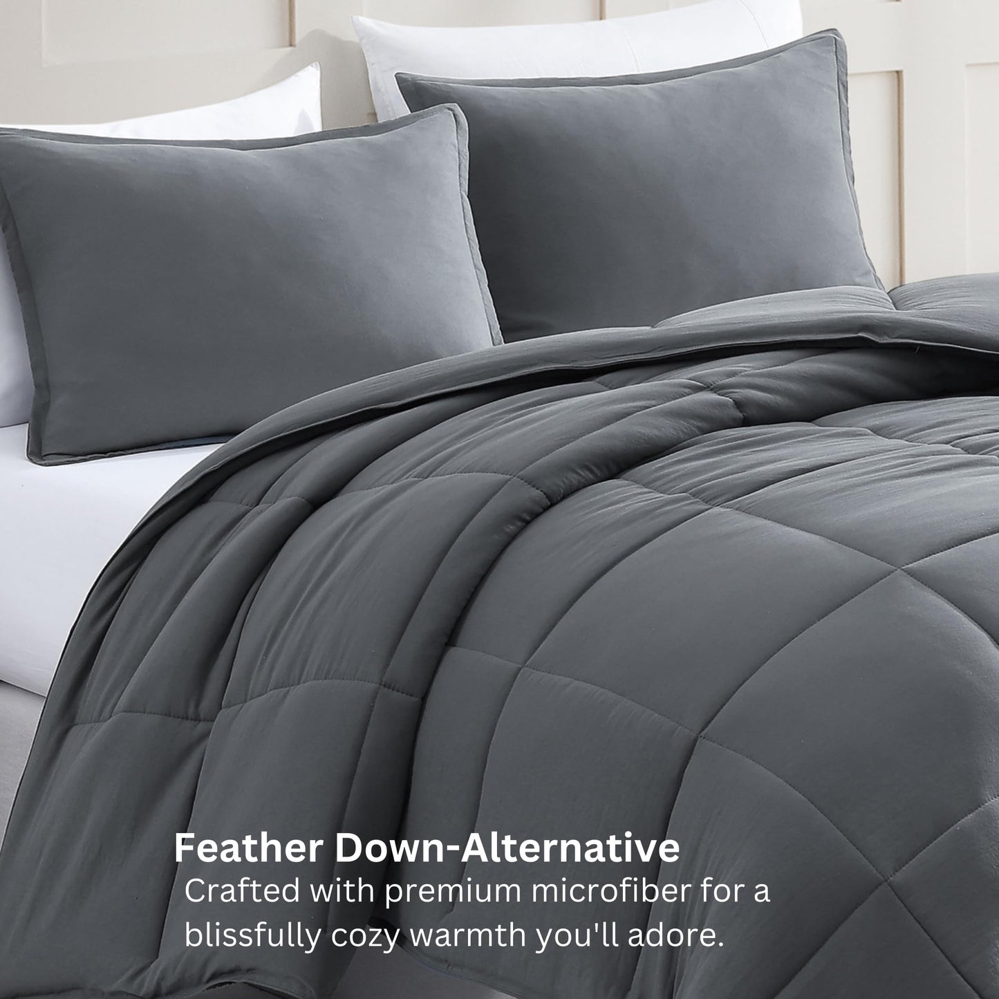 Comforter Set Queen Size - Goose Down Alternative – Washed Ultra-Soft - Premium All Season Warmth Bedding Set (Queen, French Blue)