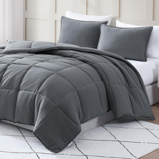 Ultra Soft Organic Cotton Queen Comforter Set - Hypoallergenic Down Alternative, All-Season Warm Bedding (1 Comforter, 2 Pillow Shams) - Charcoal