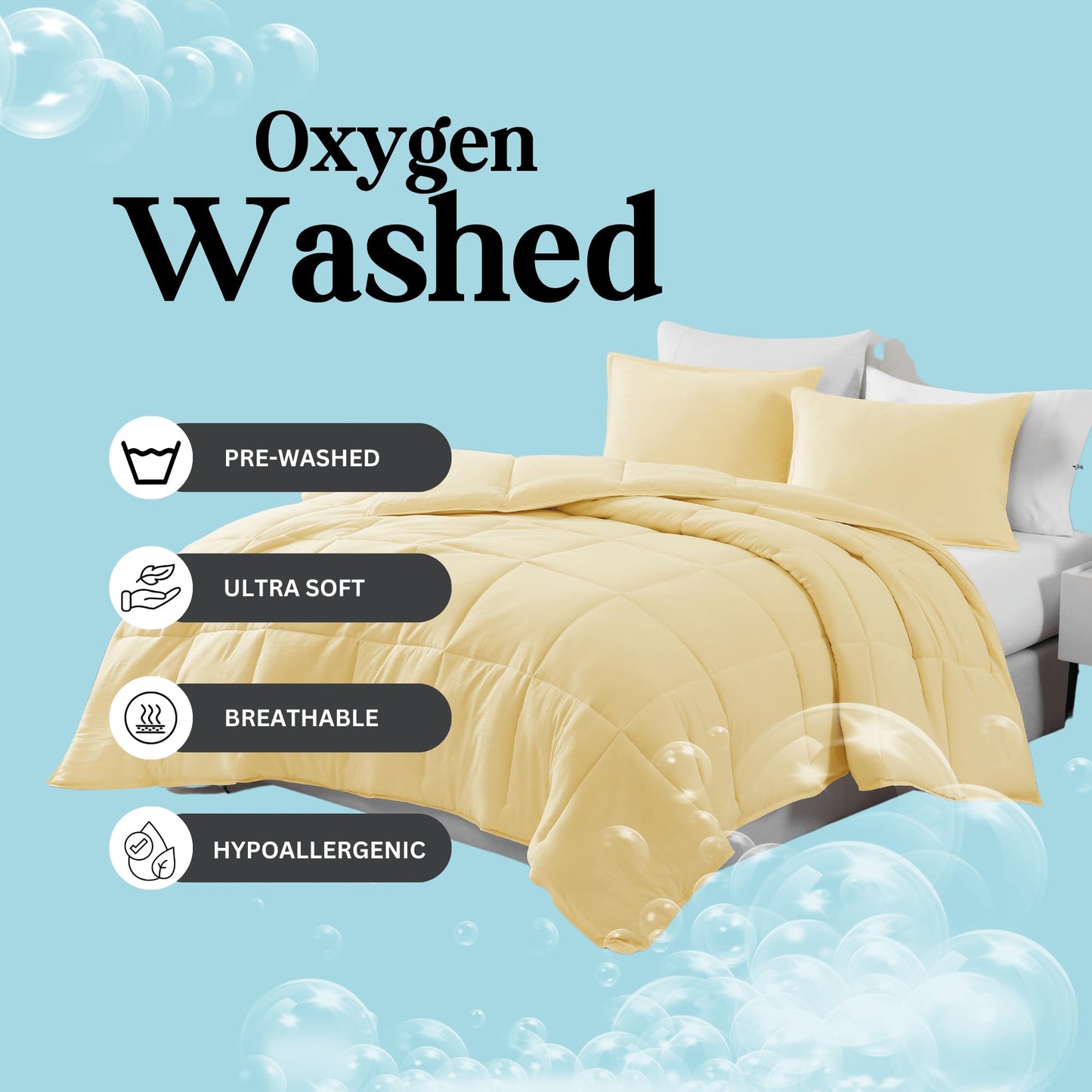 Comforter Set Queen Size - Goose Down Alternative – Washed Ultra-Soft - Premium All Season Warmth Bedding Set (Queen, French Blue)
