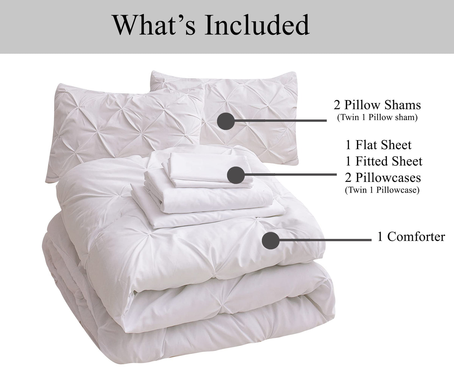 Queen Comforter Set White - 7 Pieces Bed in a Bag - Bedding Set with Comforters, Sheets, Pillowcases & Shams, Queen Size Bedding Set