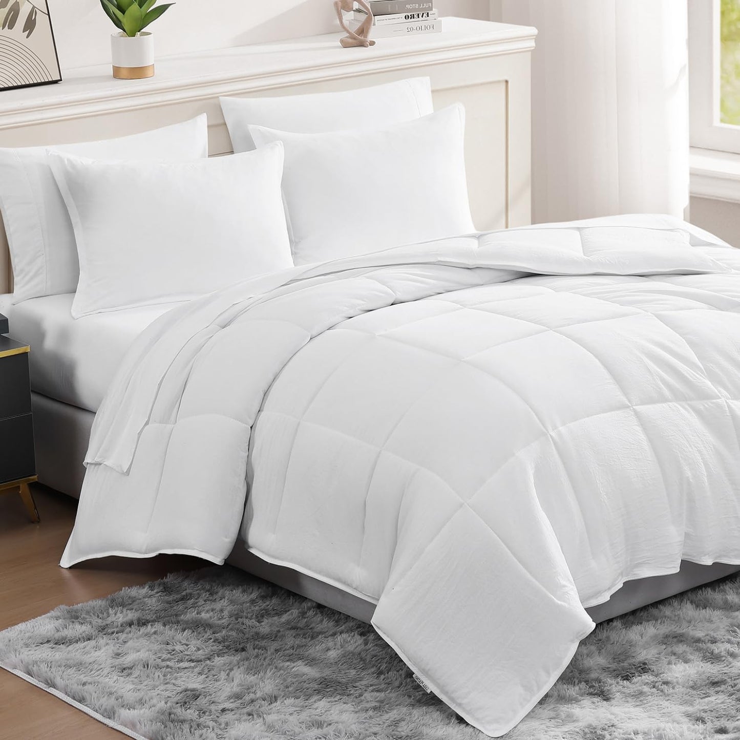 King Size Comforter Set Washed - 7 Pieces King Size Bed in A Bag, Bedding Sets with Comforters, Sheets, Pillowcases & Shams - Mineral