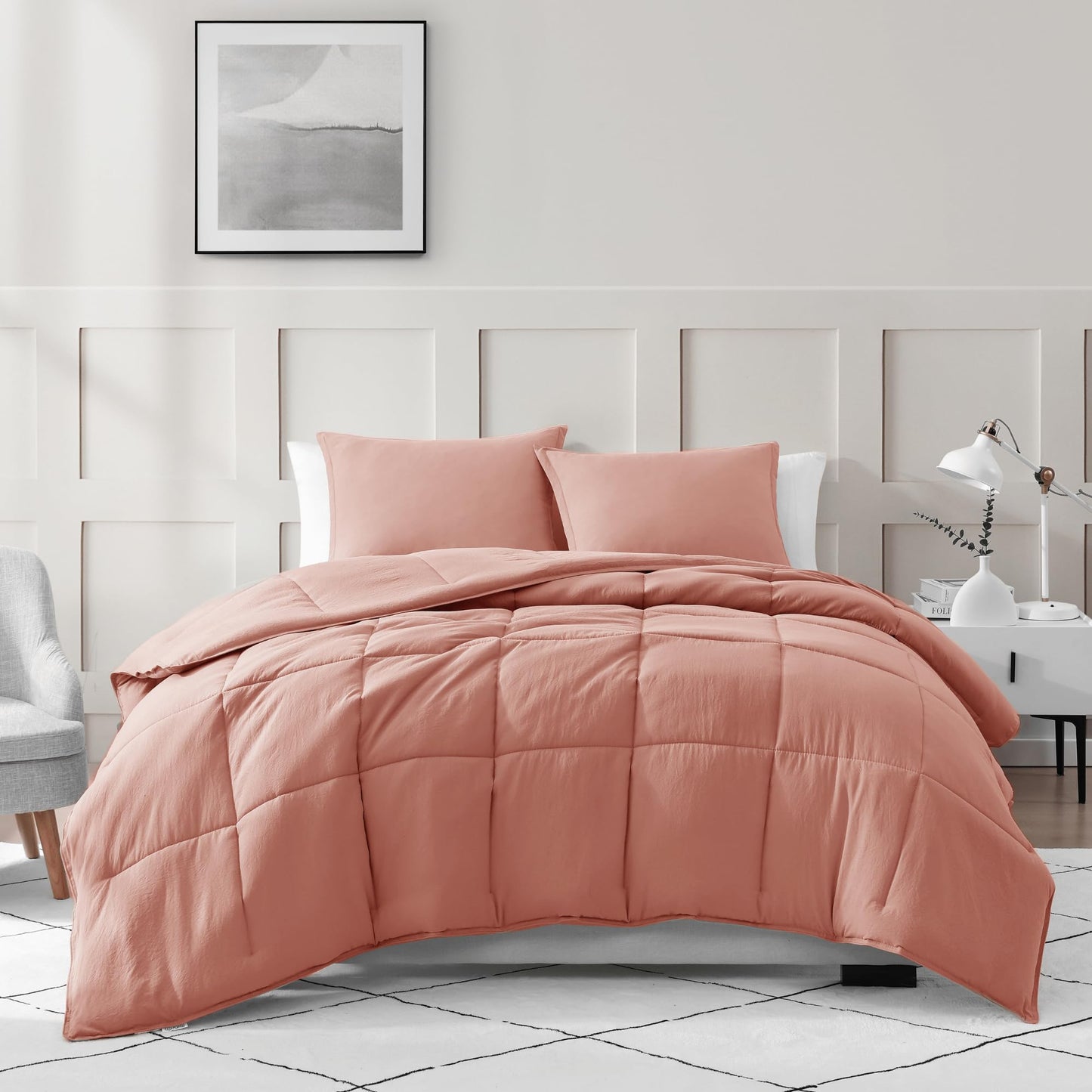 Comforter Set Queen Size - Goose Down Alternative – Washed Ultra-Soft - Premium All Season Warmth Bedding Set (Queen, French Blue)