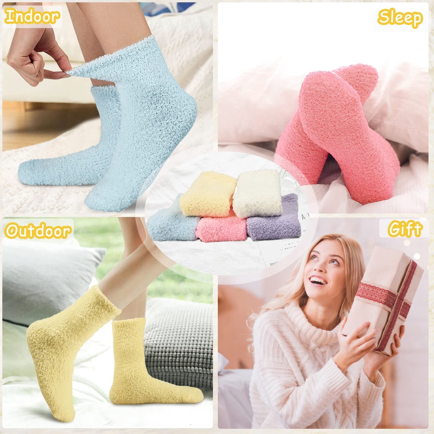 VoJoPi Fuzzy Socks for Women, Size 5-10, 5 Pairs Warm Fluffy Winter Bed Socks Cozy Sleeping Socks, Gifts Christmas Socks